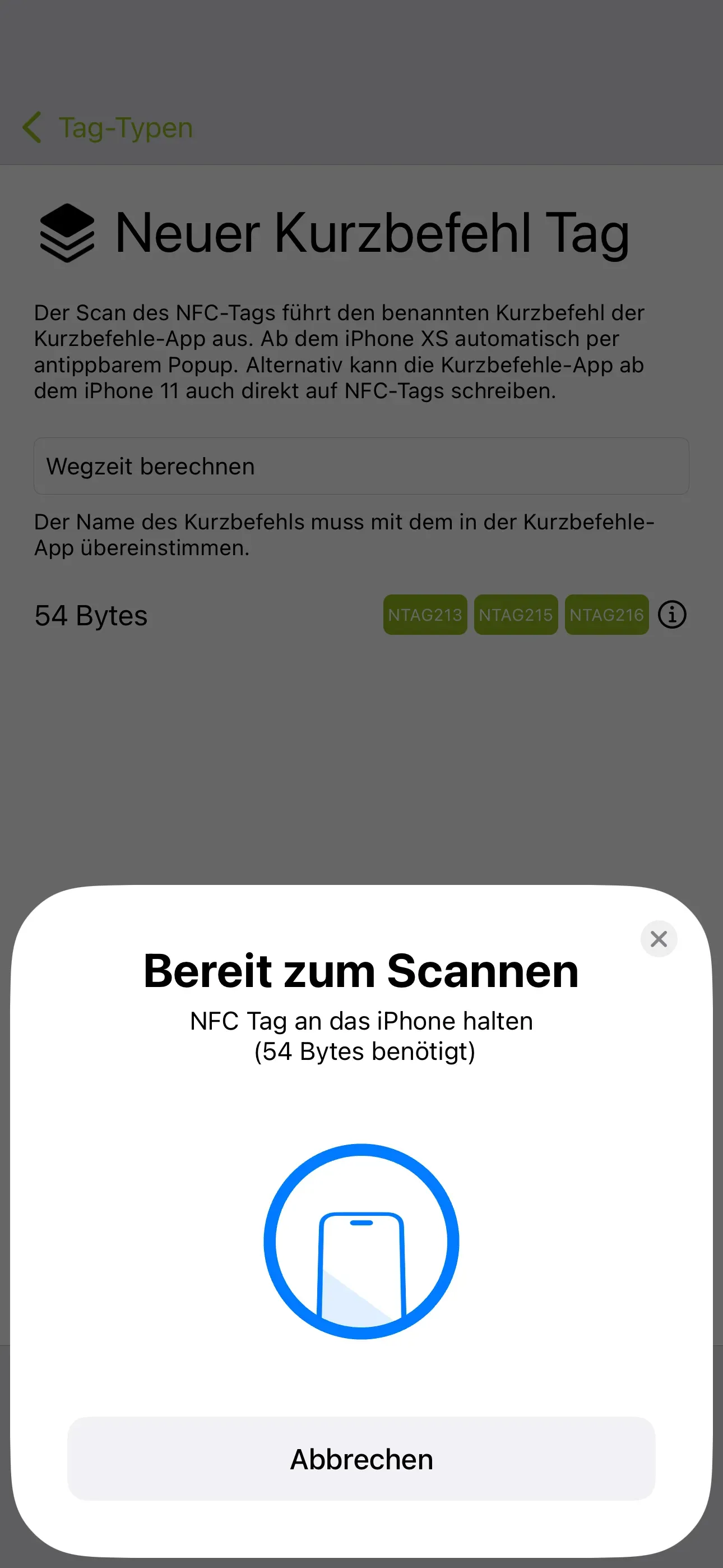 NFC-Tag soll mit dem iPhone gescannt werden.