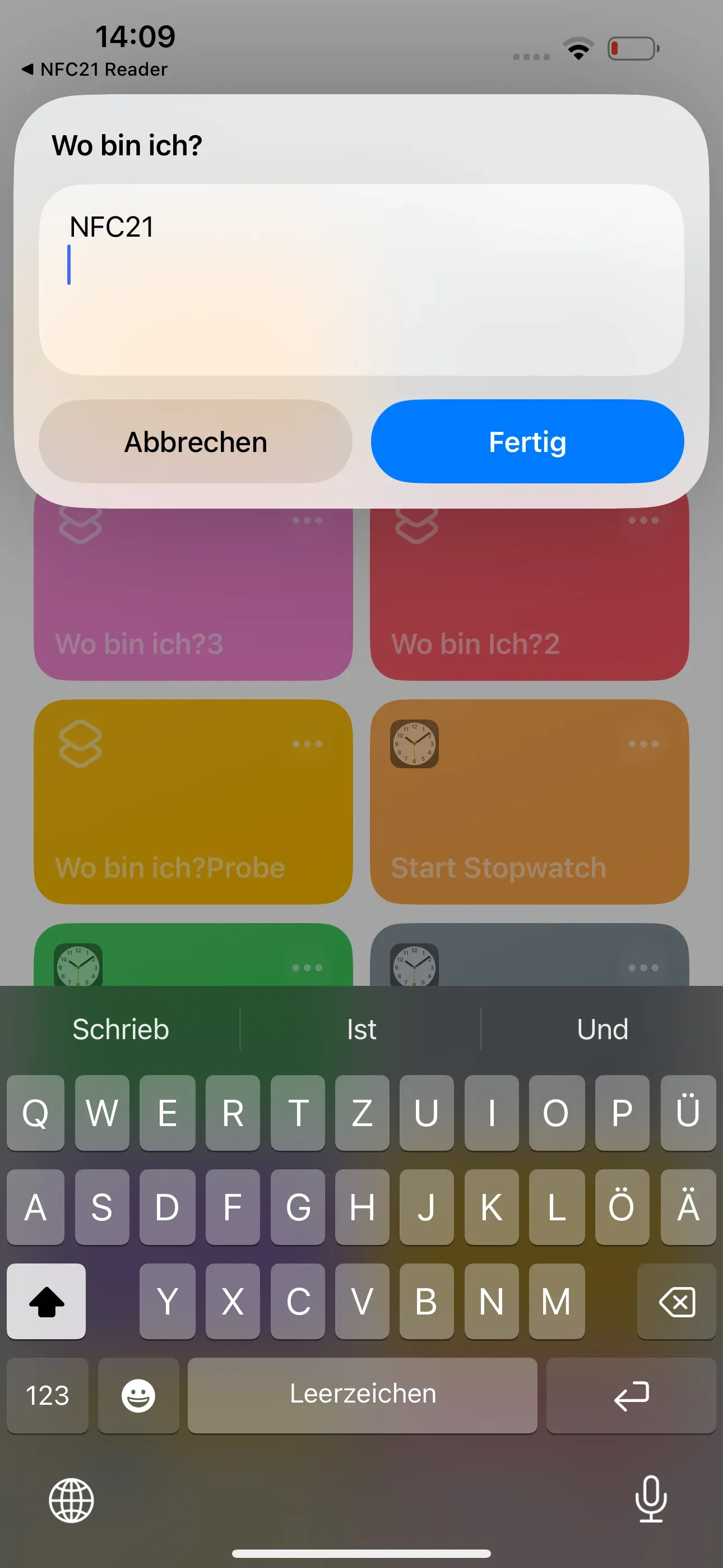 Beim Scan des NFC-Tags soll zuerst eingegeben, wo man sich befindet, z.B. bei NFC21.
