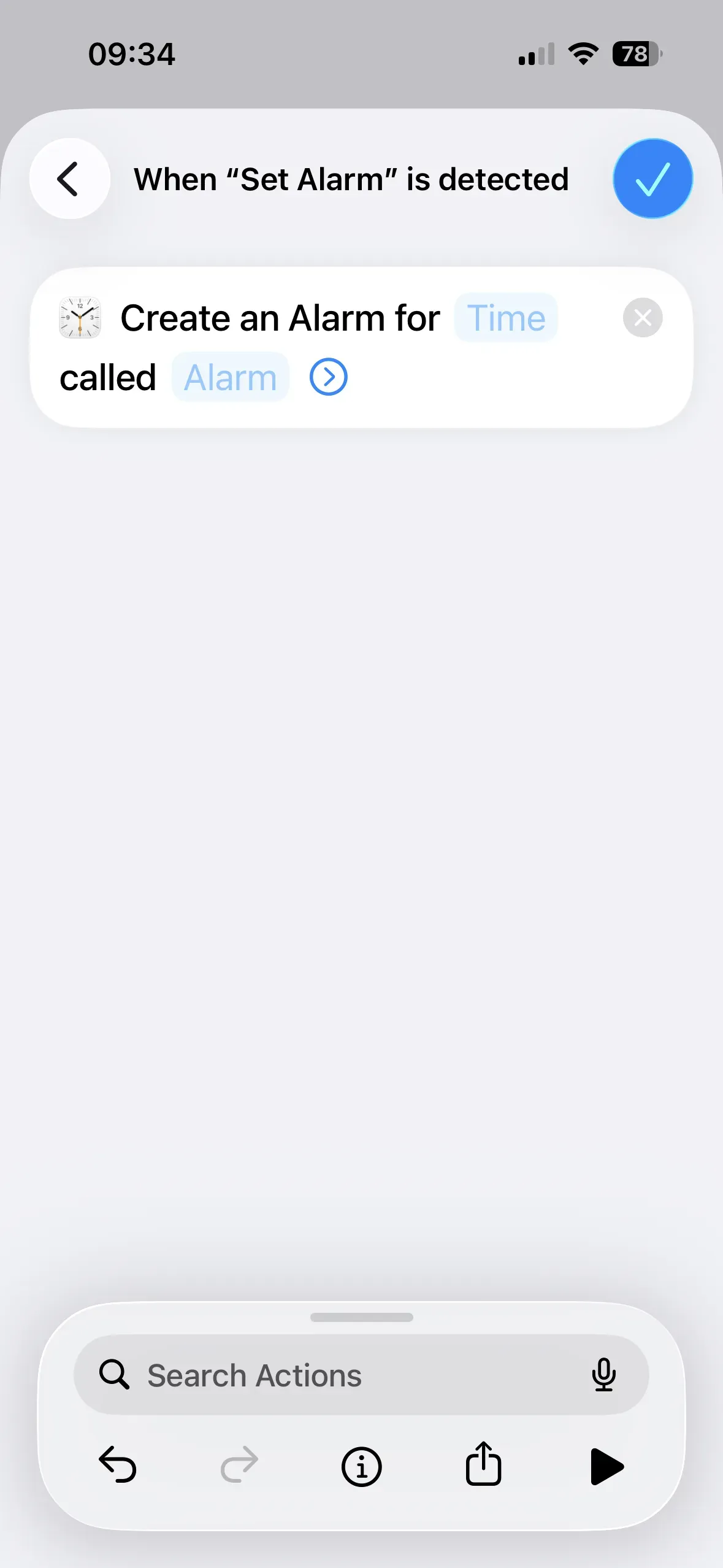 A new alarm is created. The action “Create an Alarm for Time called 