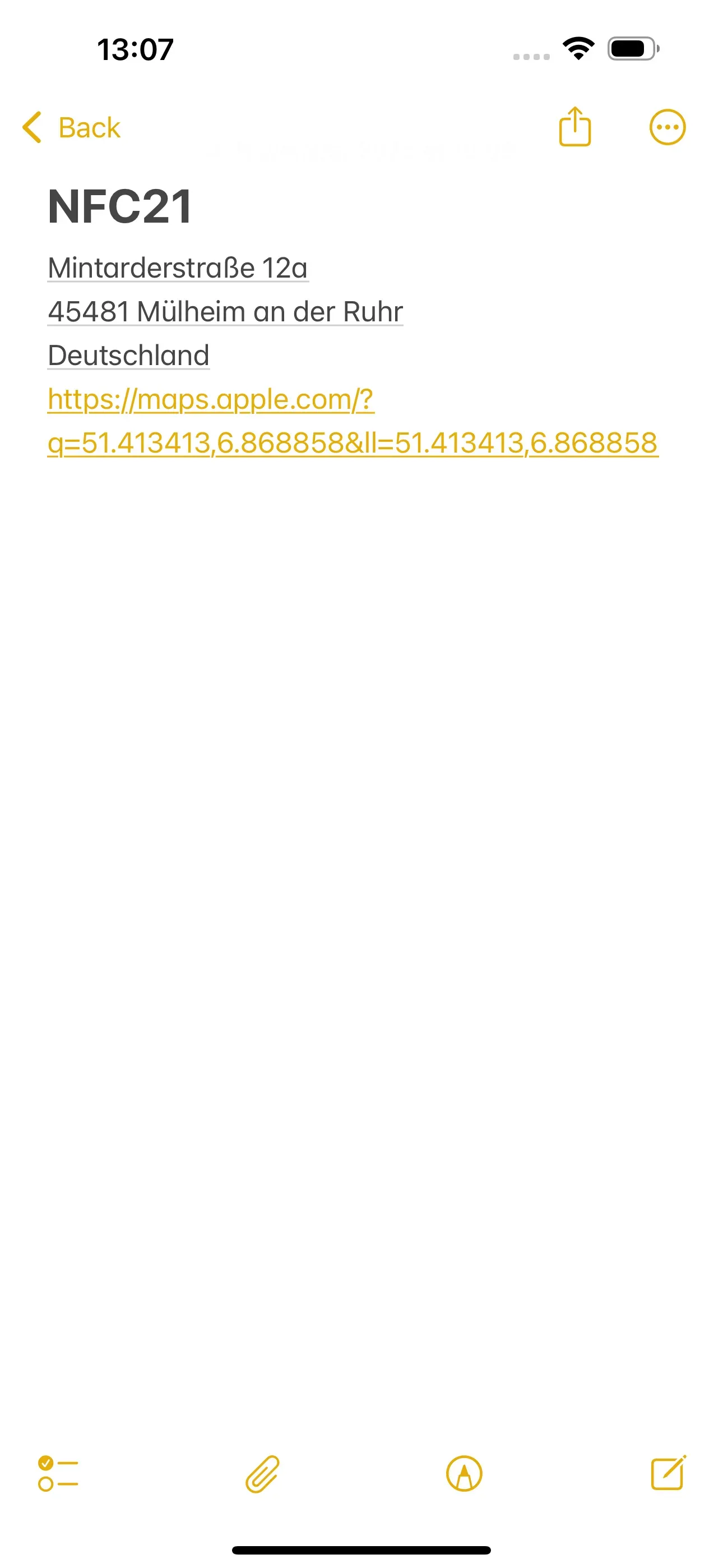 A note is then created specifying exactly where you are located. The Maps URL is also provided.