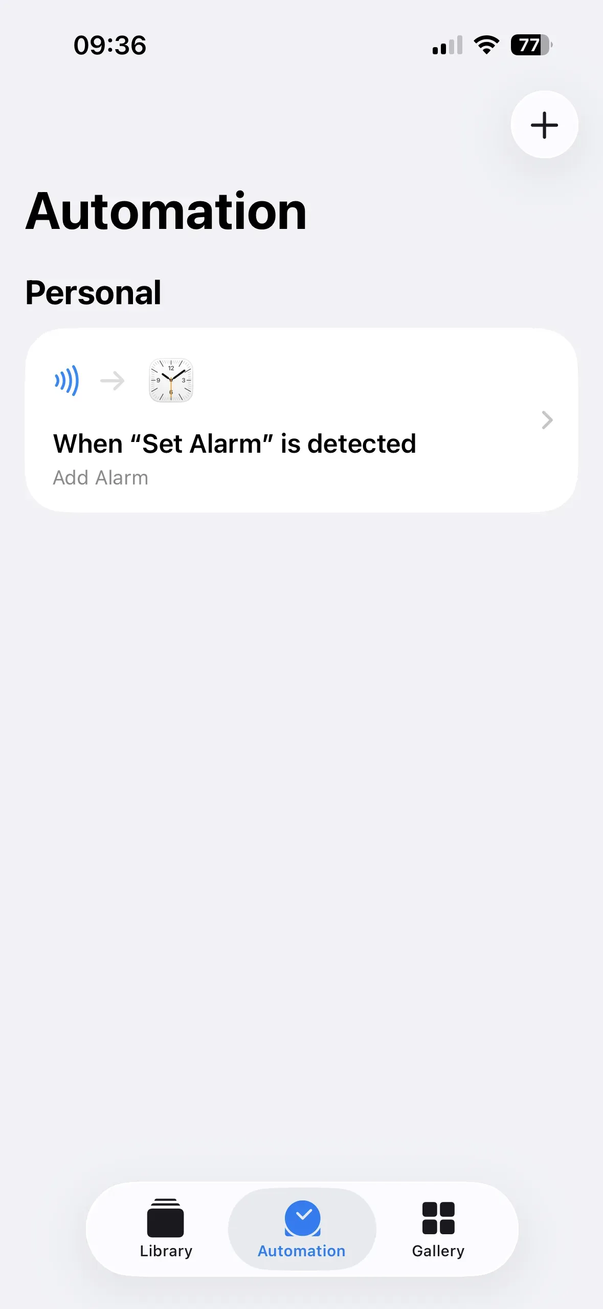 The automation has been set up, and it indicates that when the “Set Alarm” automation is detected, you should enter the time at which the alarm should go off.