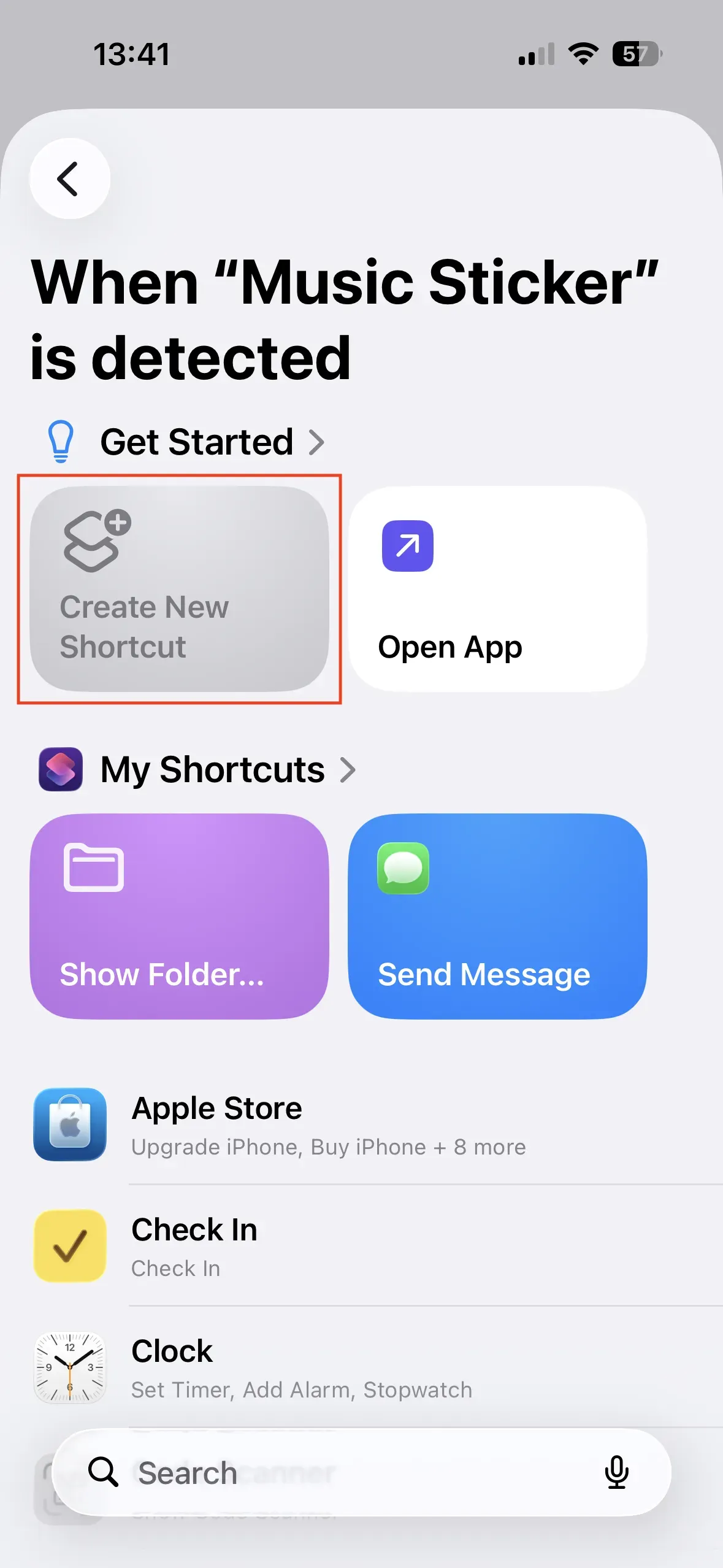 In the “Get Started” section, the “Create New Shortcut” option appears.