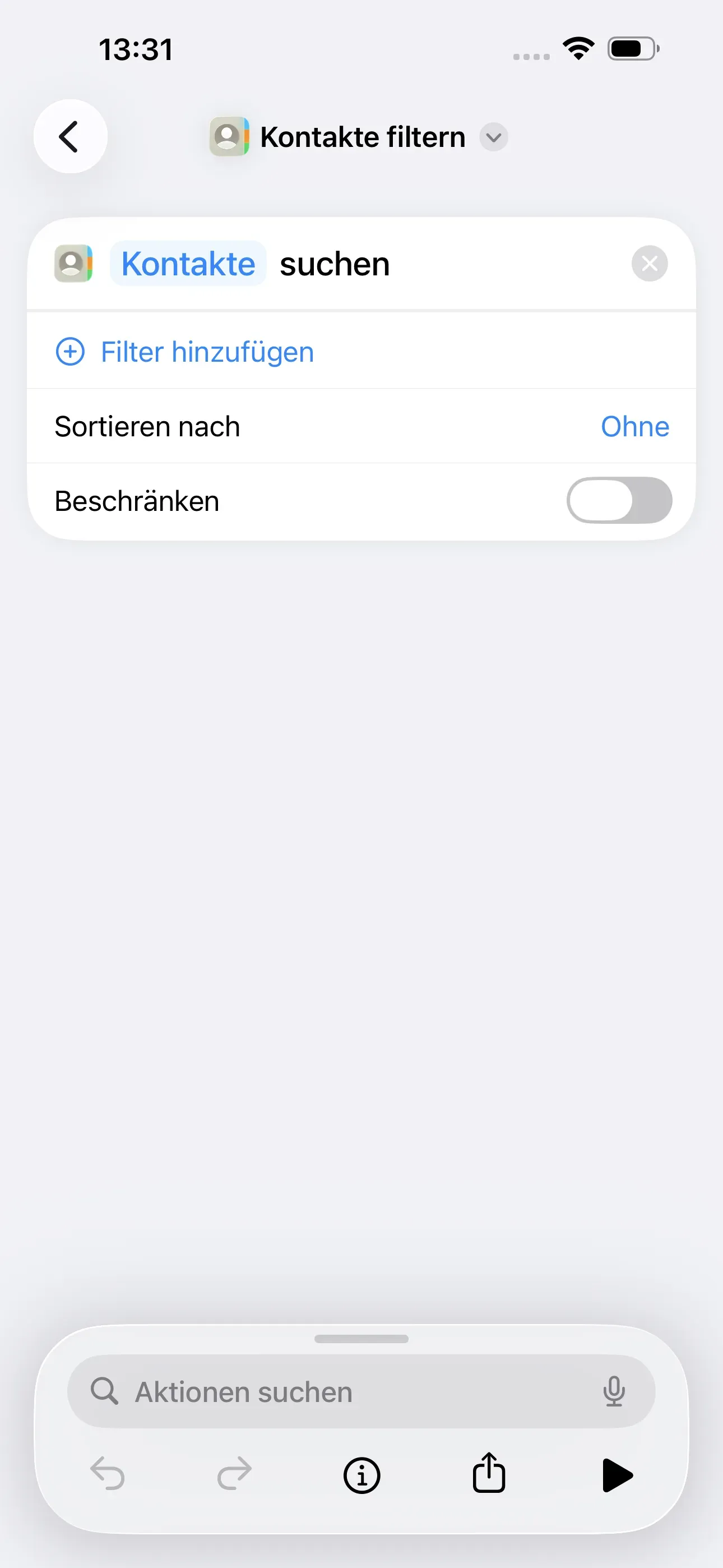 Die Aktion „Kontakte suchen“ wird gestartet.