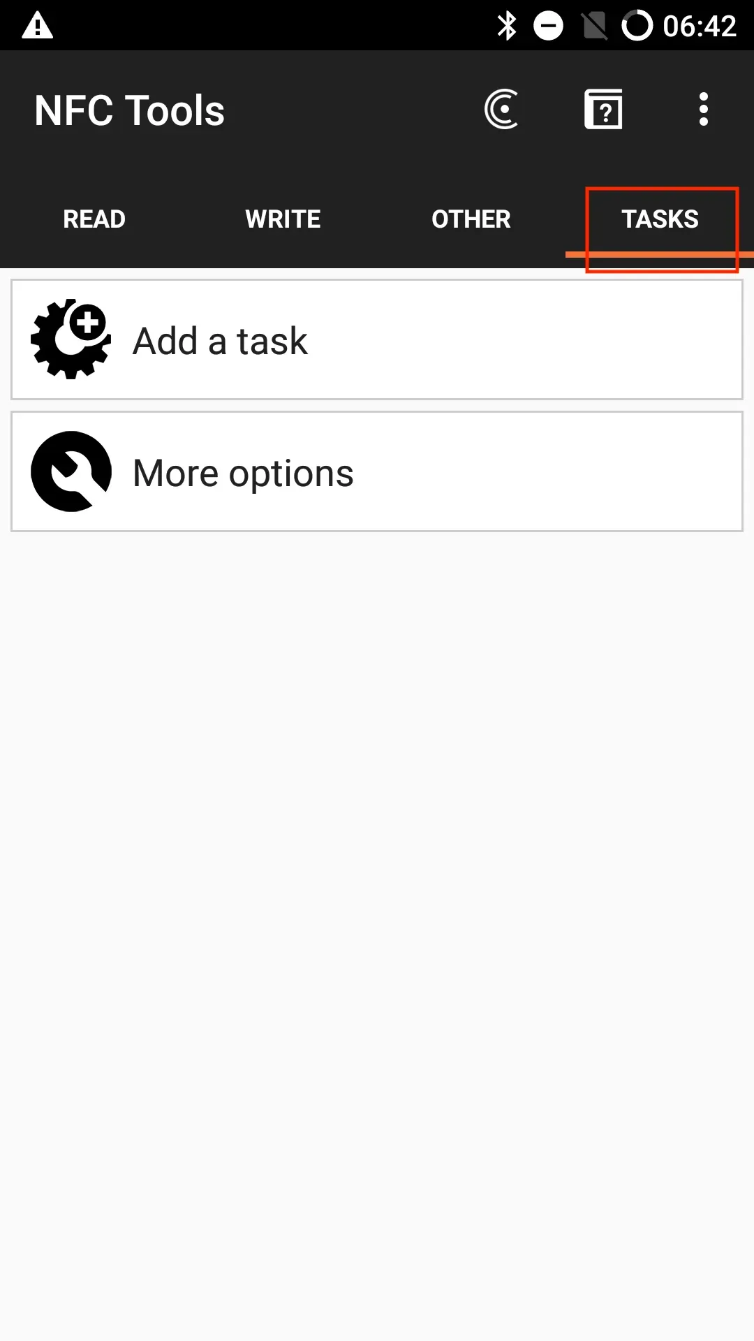 The ‘Tasks’ tab is located at the top right.