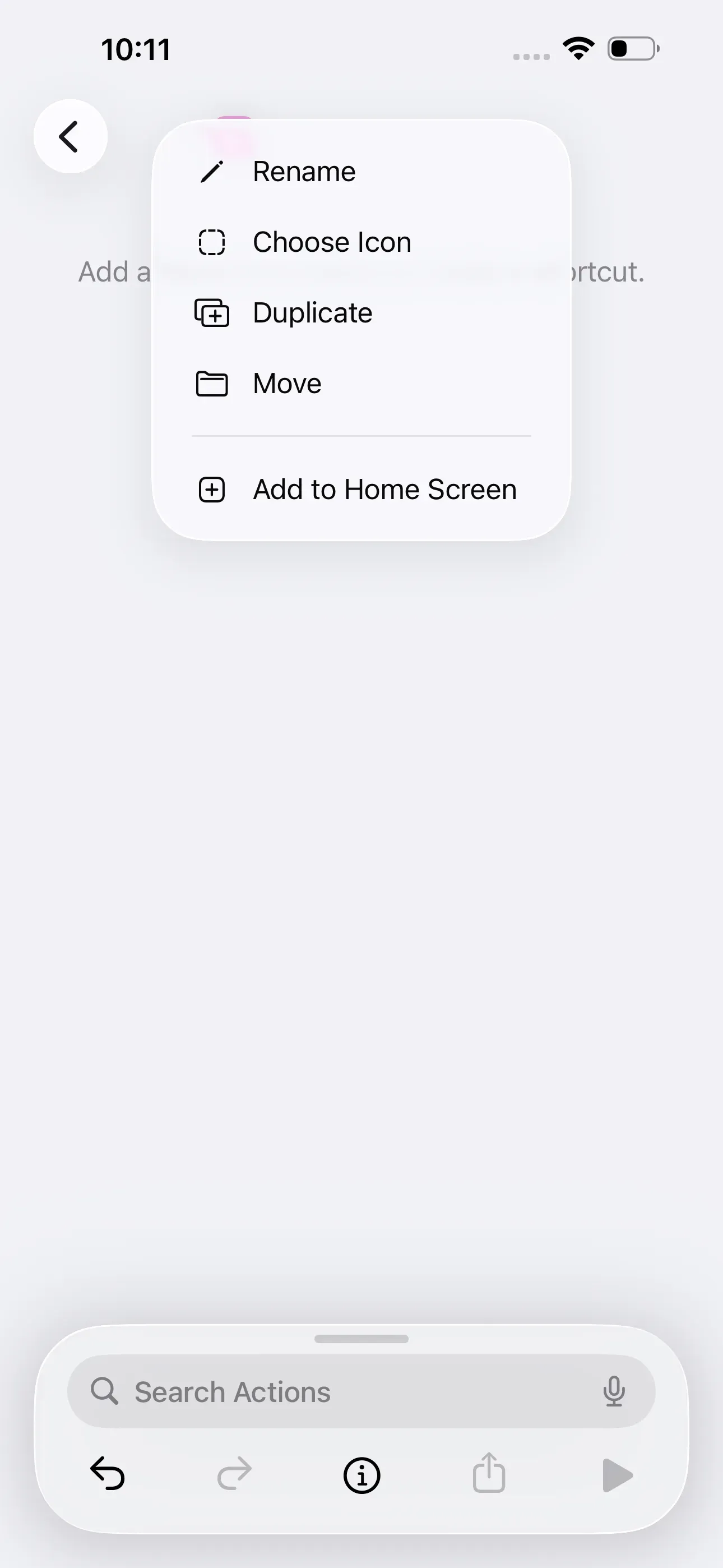 When you tap on ‘New Shortcut’, a window appears with the option ‘Rename’.
