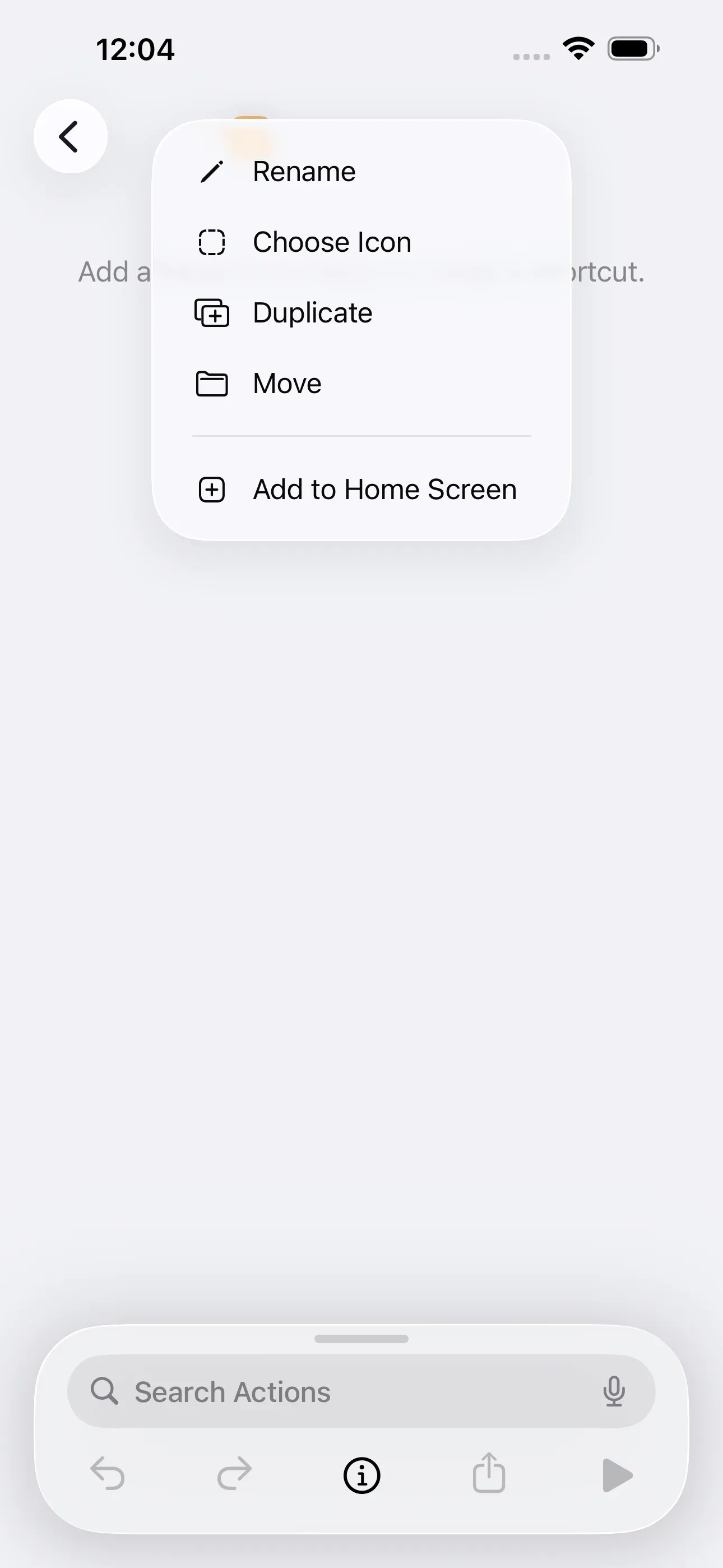 When you tap on 'New Shortcut', a window appears offering the option to 'Rename'.