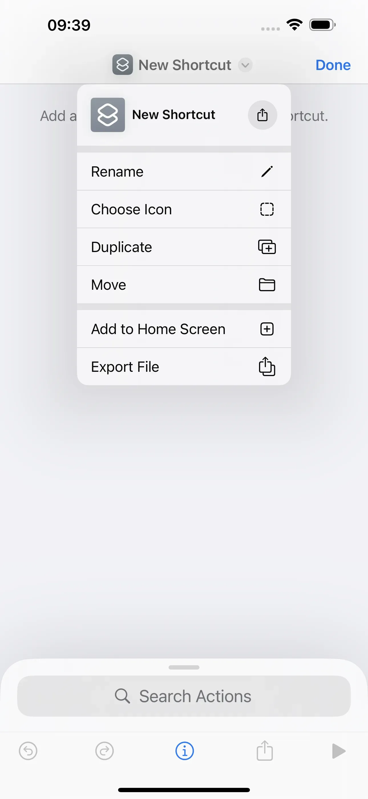 When you tap on ‘New Shortcut’, a window appears with the option ‘Rename’.