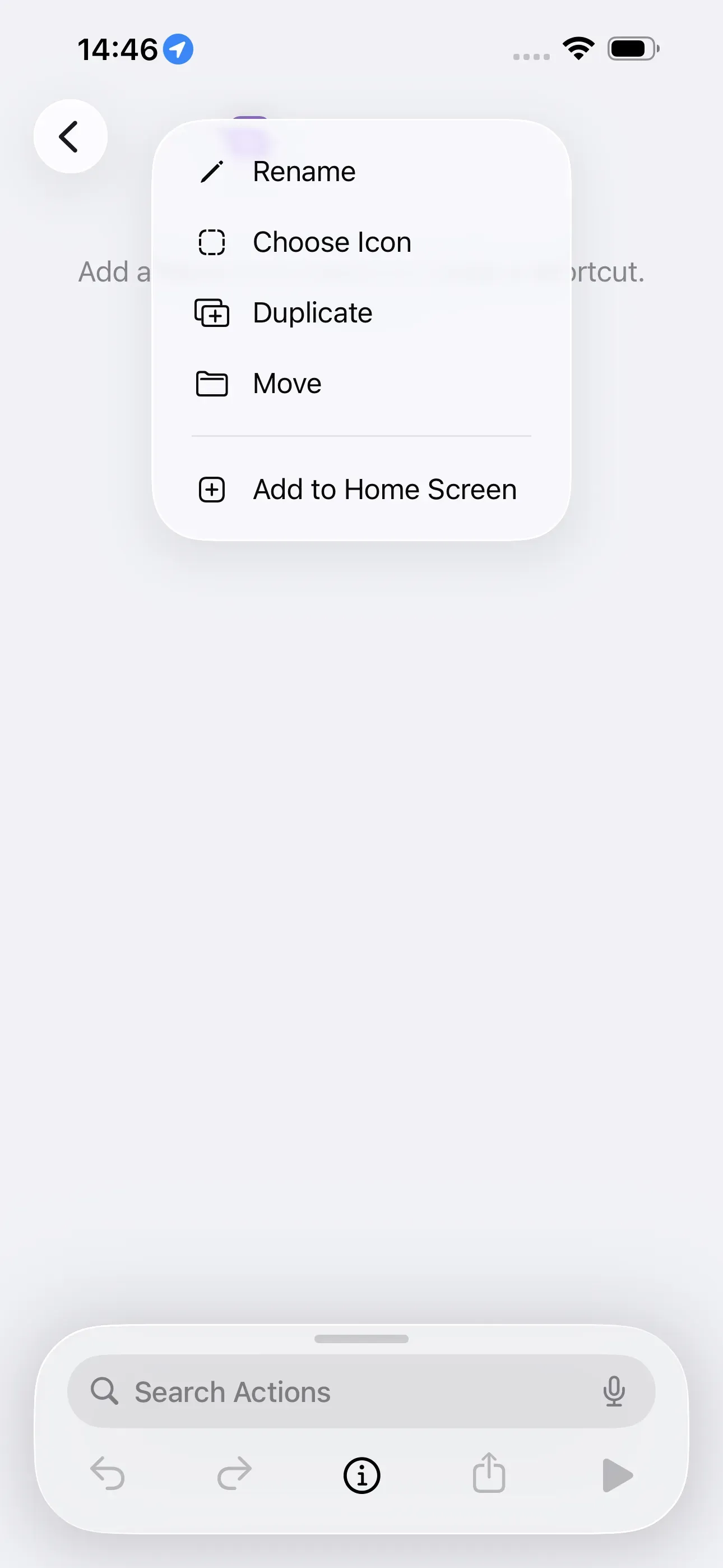 When you tap on 'New Shortcut', a window appears offering the option to 'Rename'.