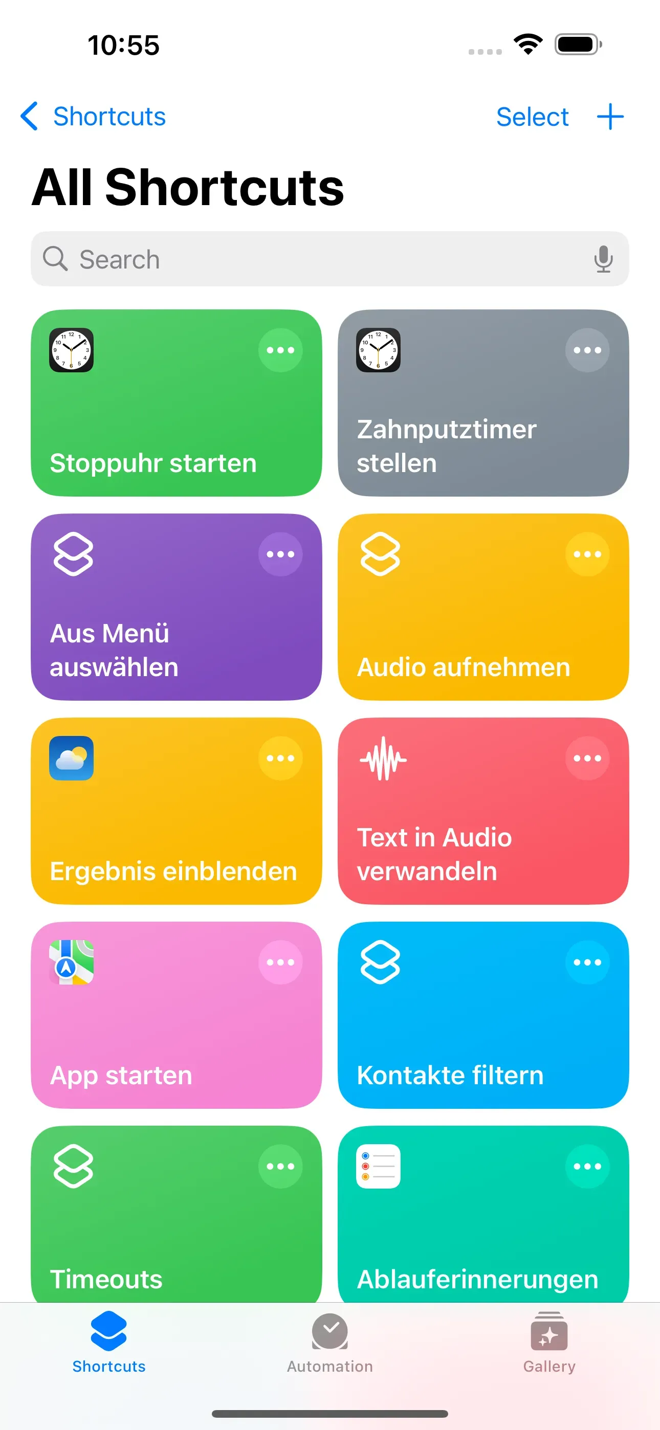 Shortcuts App starting Page 
