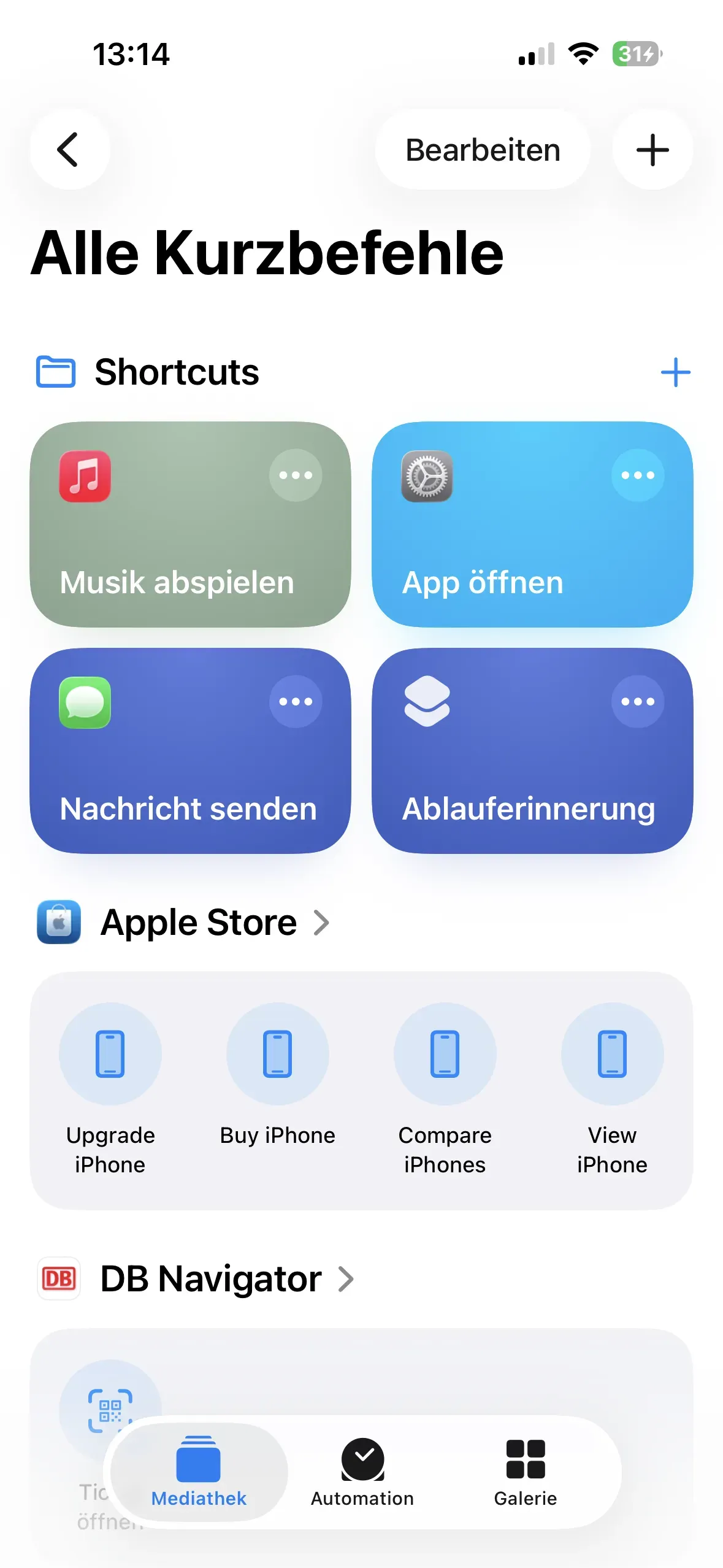 Die Startseite der Kurzbefehle App wird angezeigt.