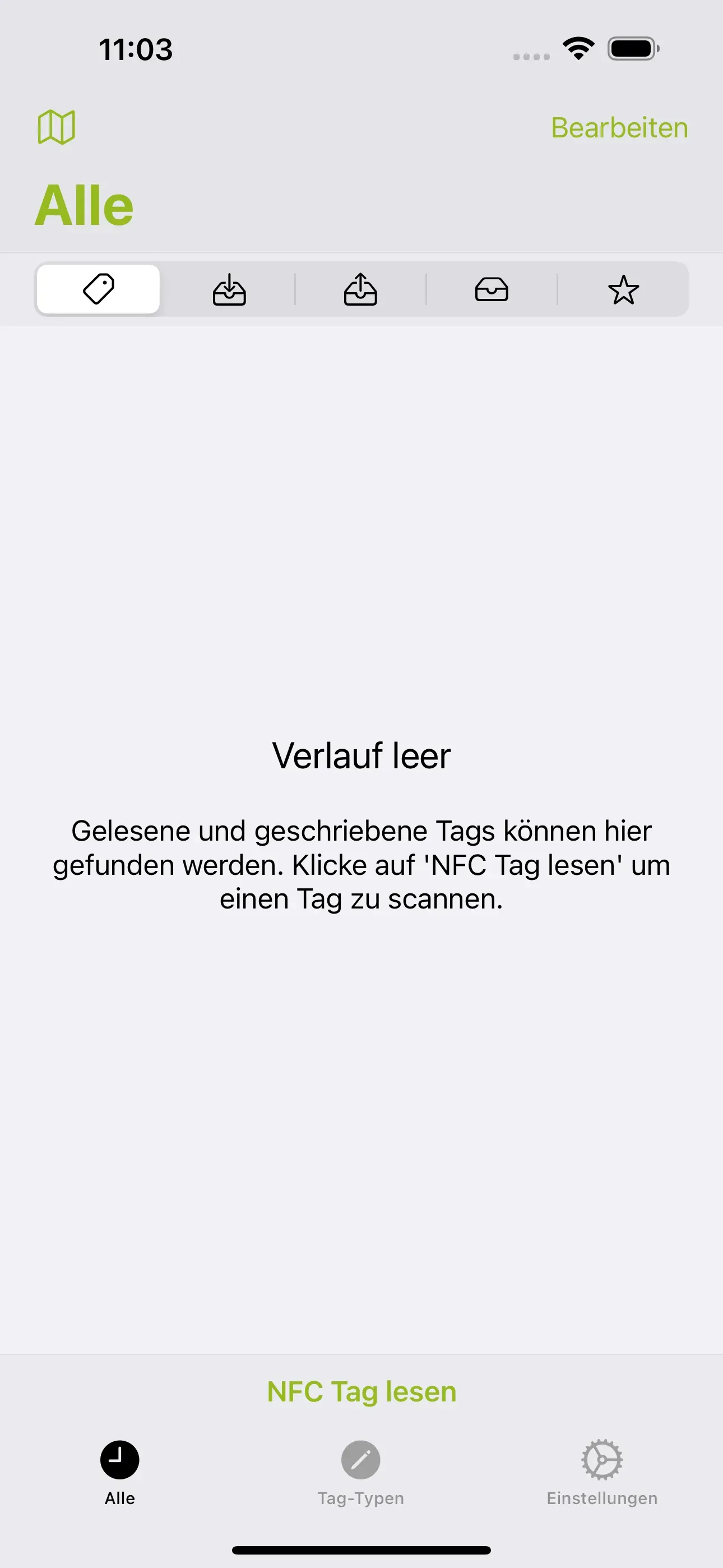 Die Startseite der NFC21 Tools App wird angezeigt.