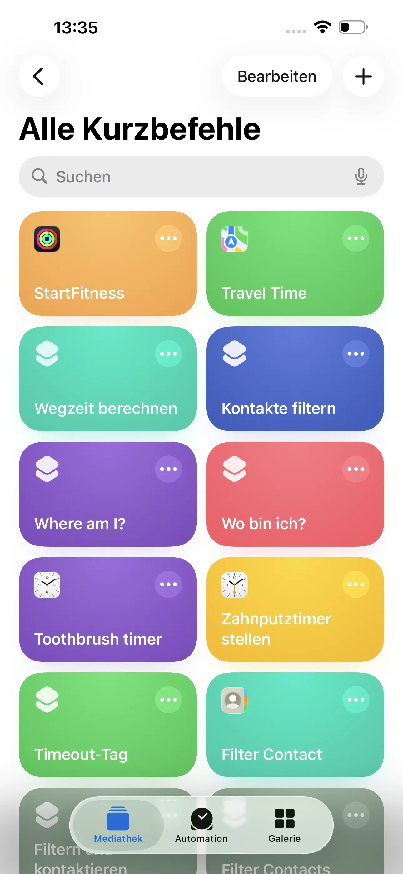 Die Startseite der Kurzbefehle App wird angezeigt.