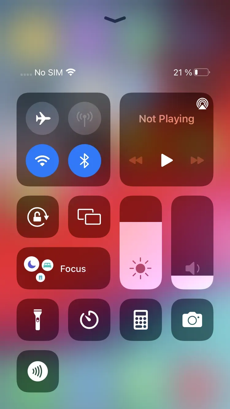 The NFC symbol can be seen at the bottom left of the control centre.