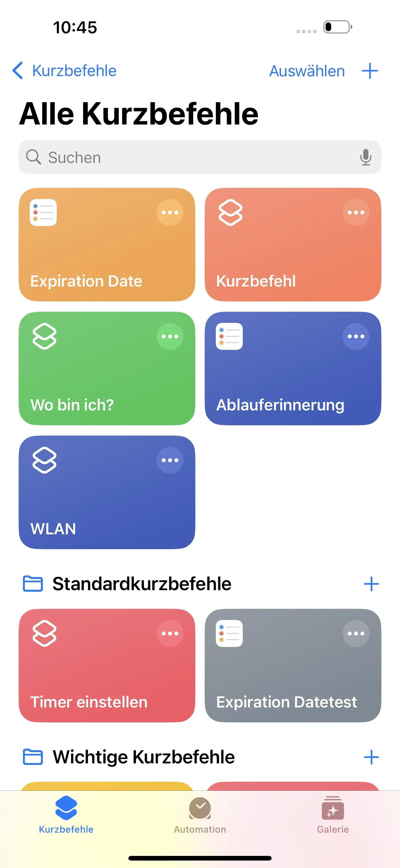 Die Startseite der Kurzbefehle App wird angezeigt.