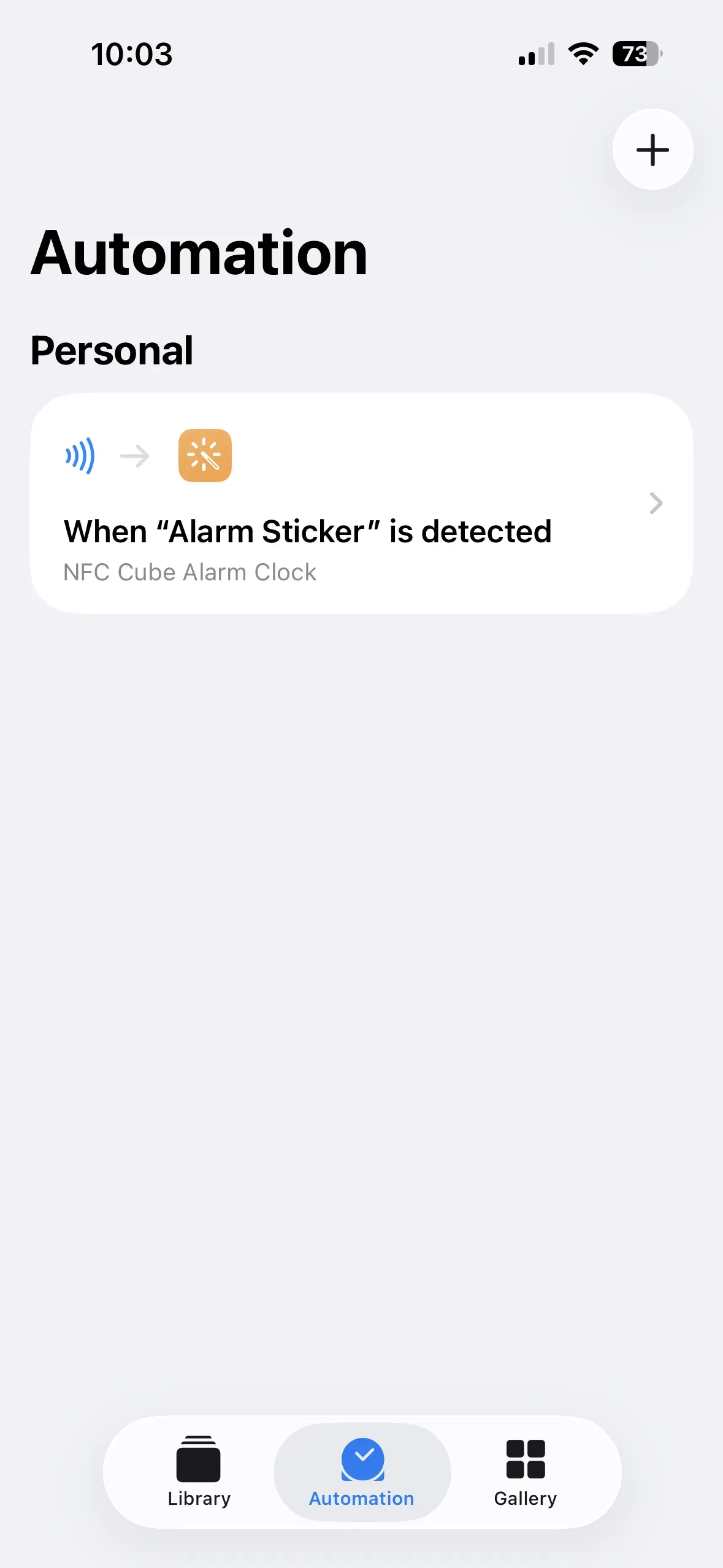 The automation has been set up, and it shows that when the “Alarm Sticker” automation is detected, the “NFC Cube Alarm Clock” action will be triggered.