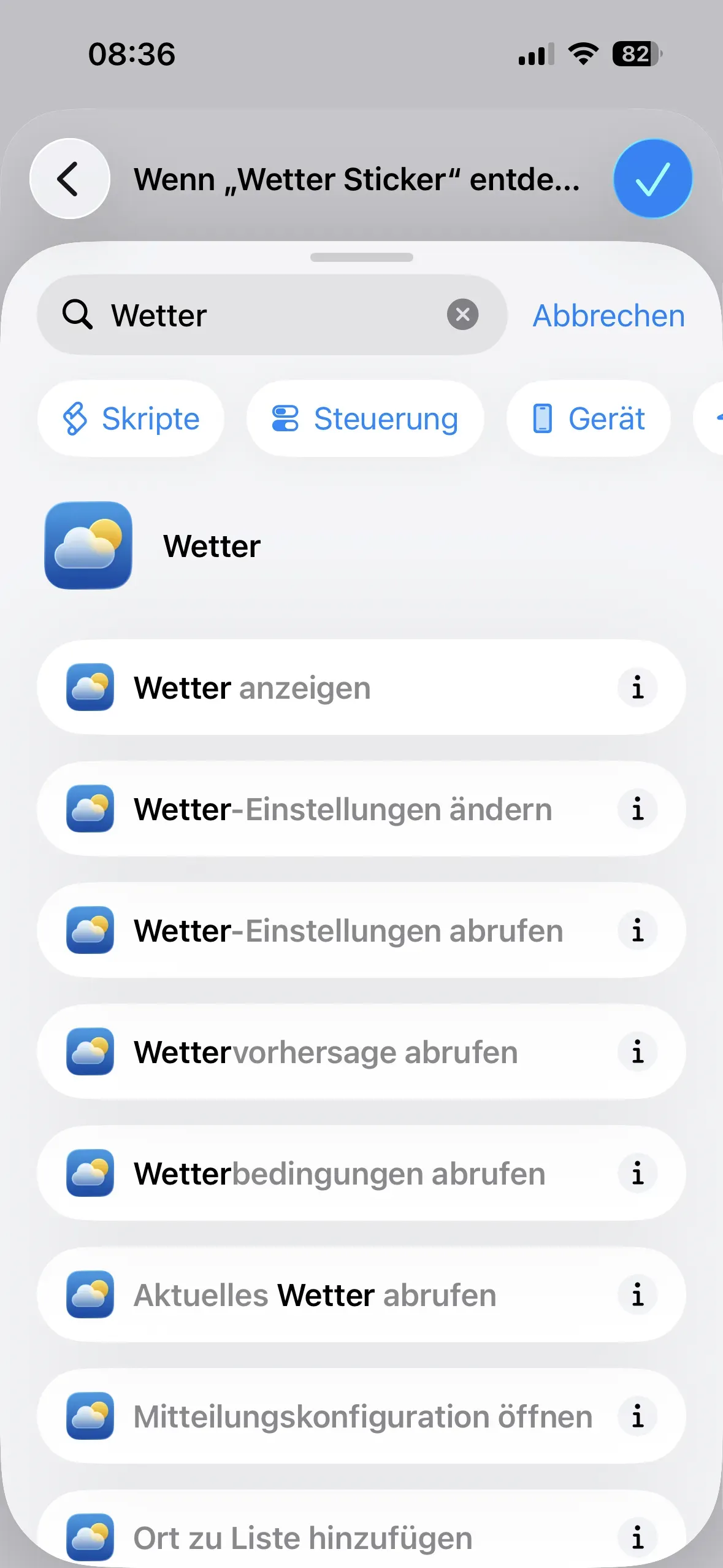 In das Suchfeld wird „Wetter“ eingegeben.