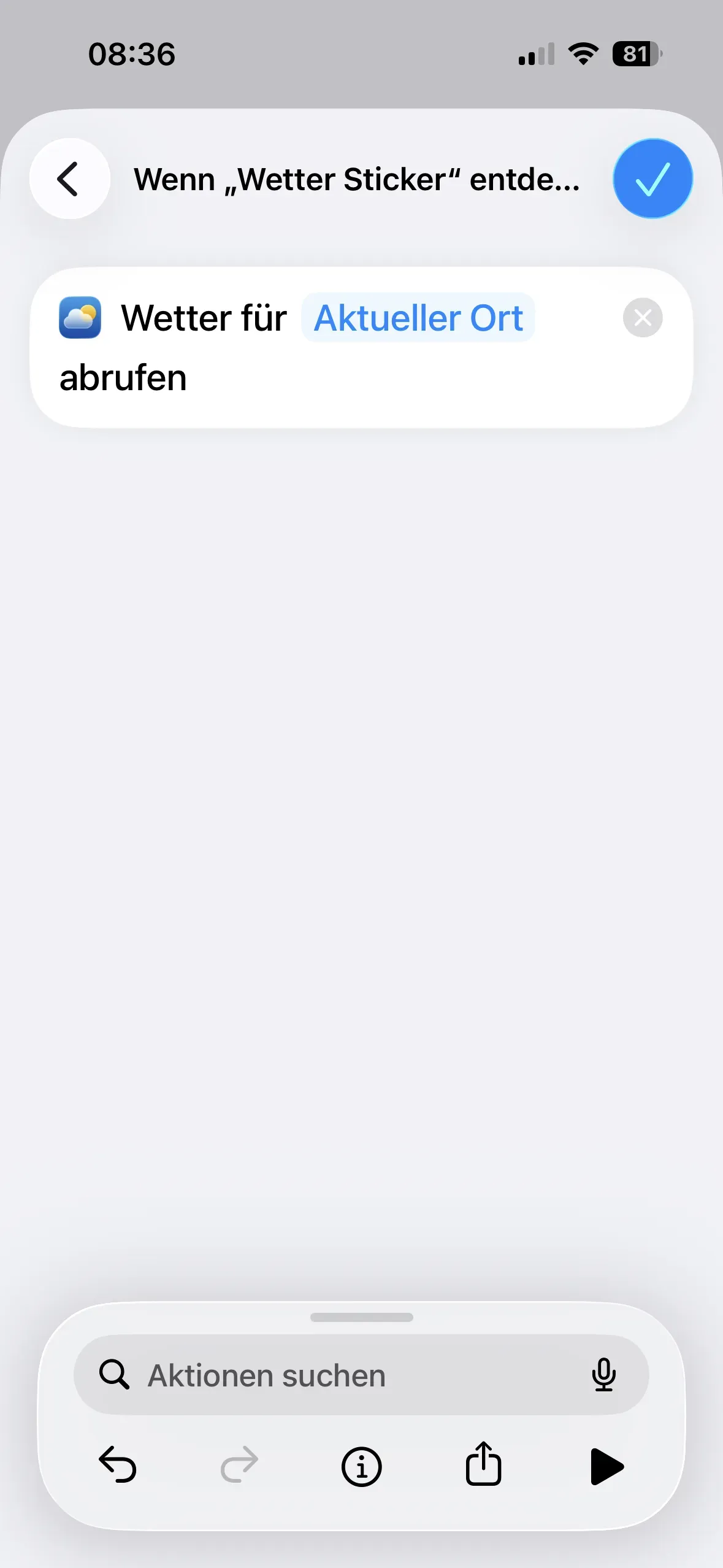 Die Aktion „Wetter für Aktueller Ort abrufen“ wird gestartet.