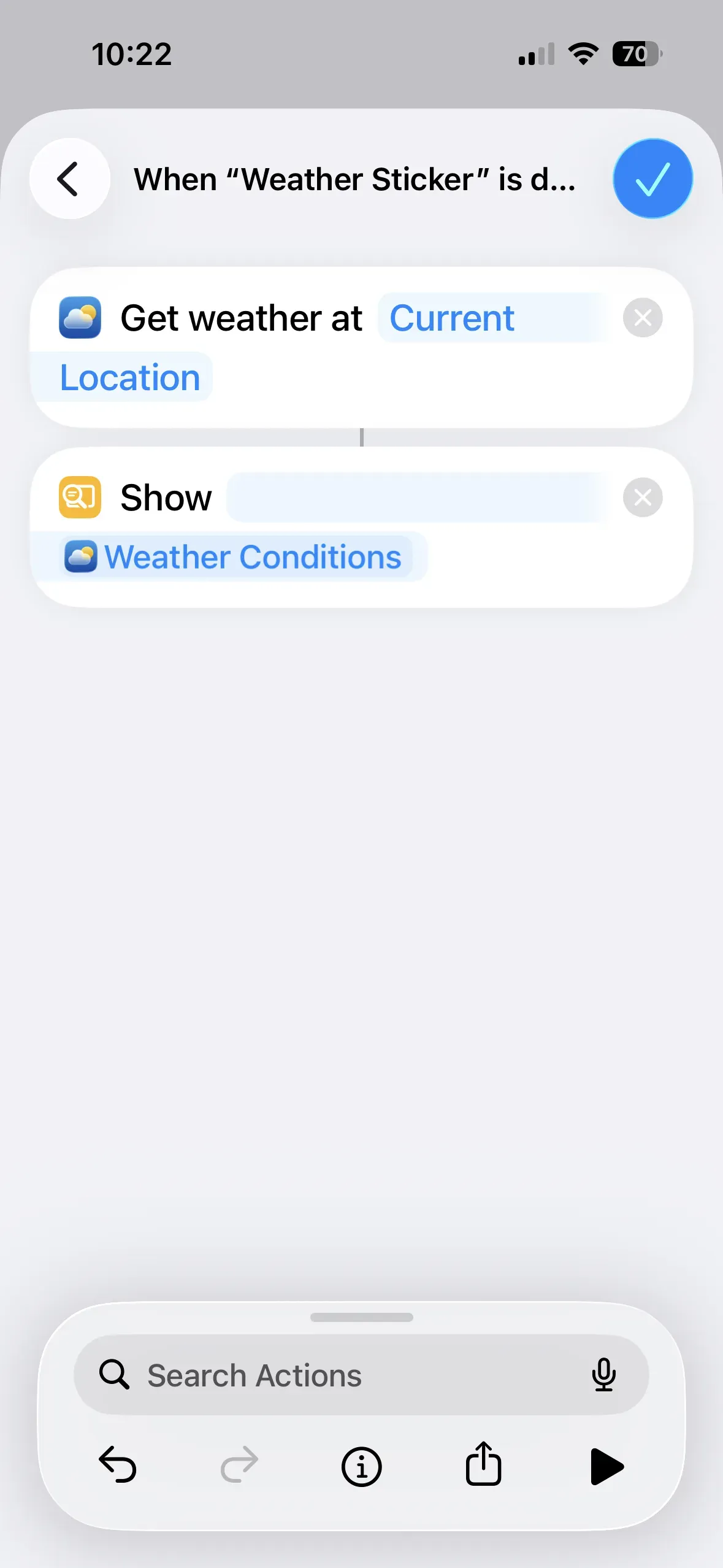 The “Show Weather Conditions” action is initiated.