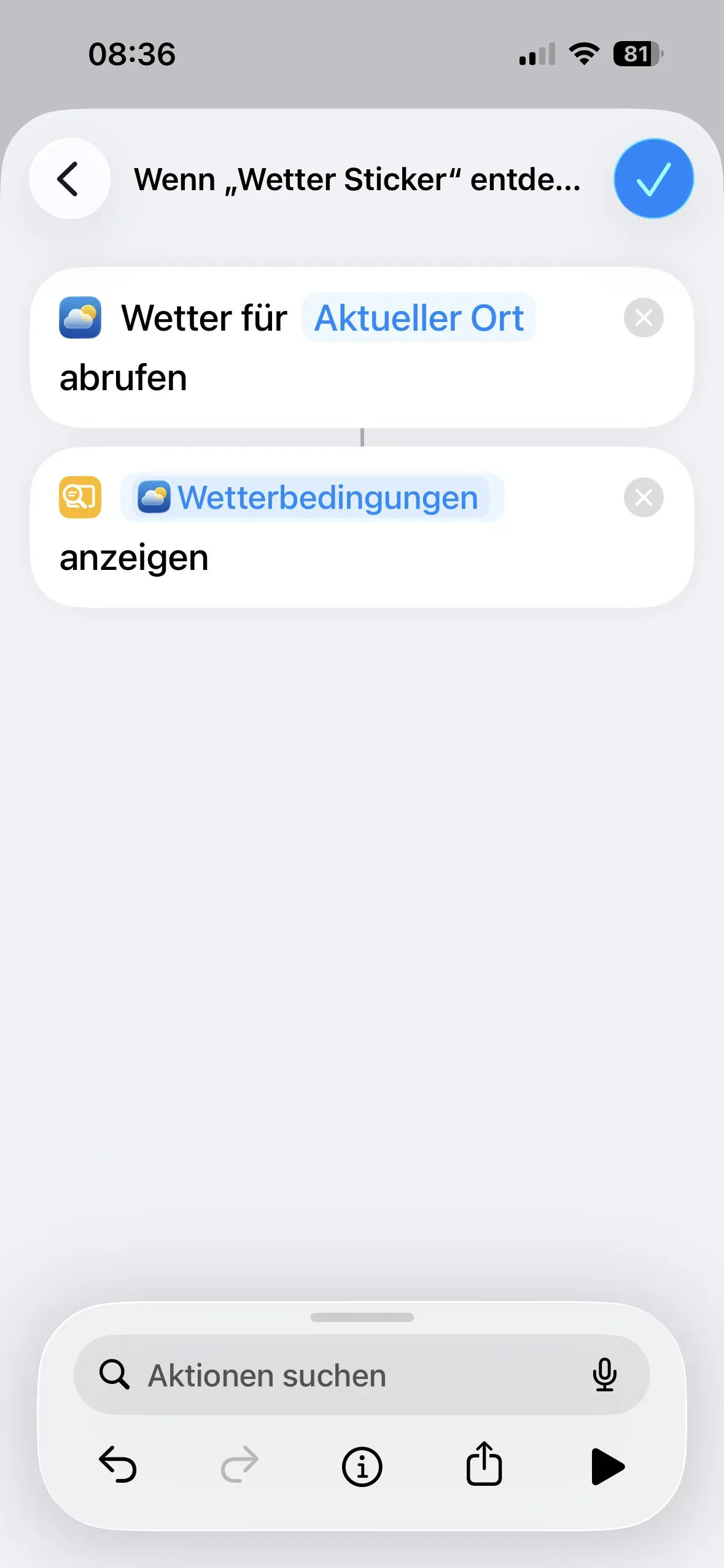 Die Aktion „Wetterbedingungen anzeigen“ wird gestartet.