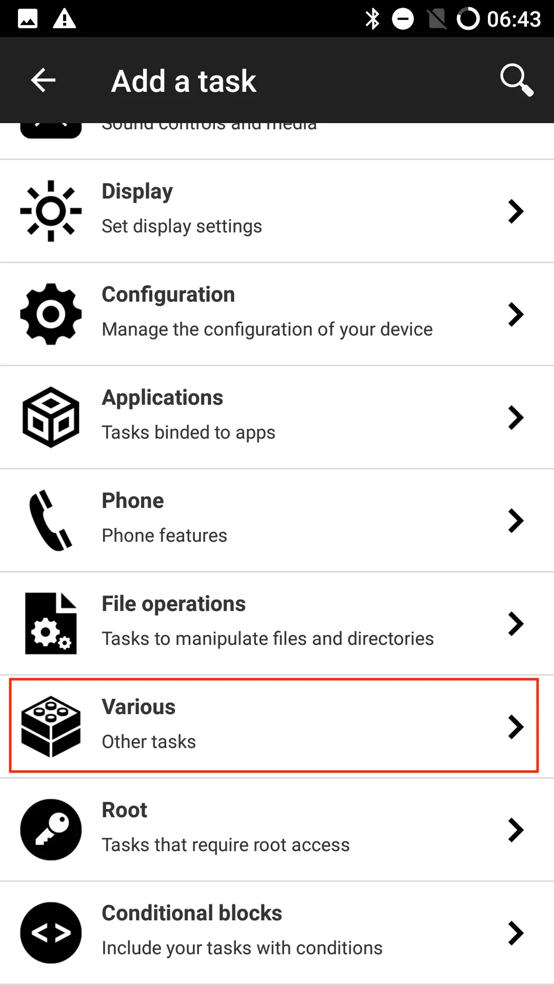 In the ‘Add a task’ window, tap on the ‘Various action.