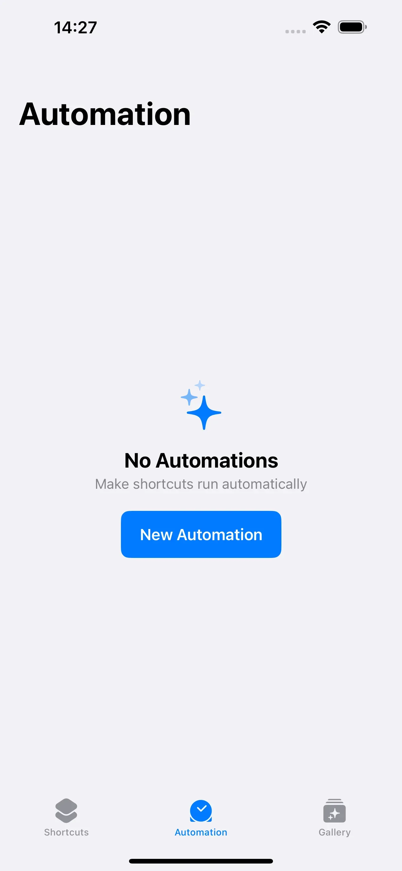 In the ‘Automation’ window, there is a blue button in the centre that says ‘New Automation’.