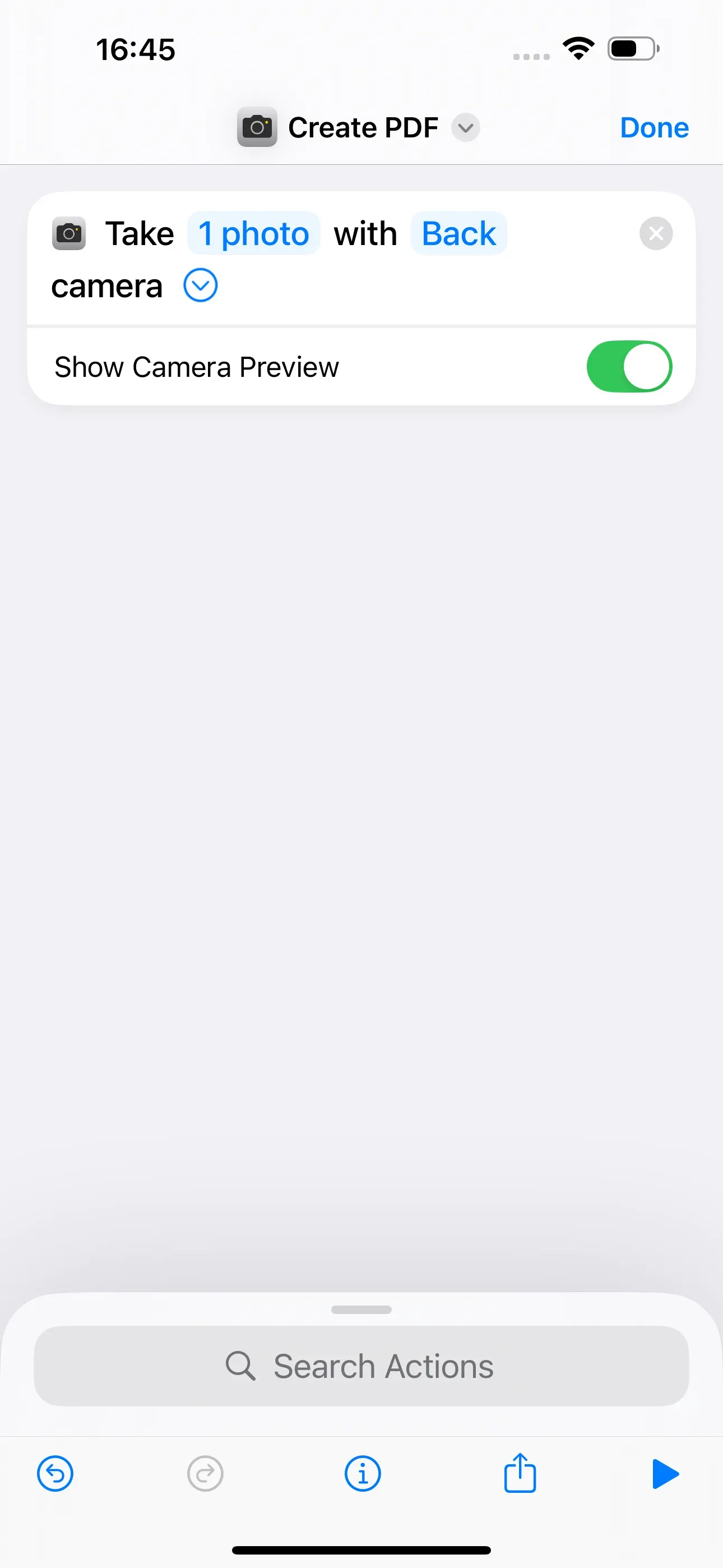 The action ‘Take 1 photo with the back camera’ is selected.