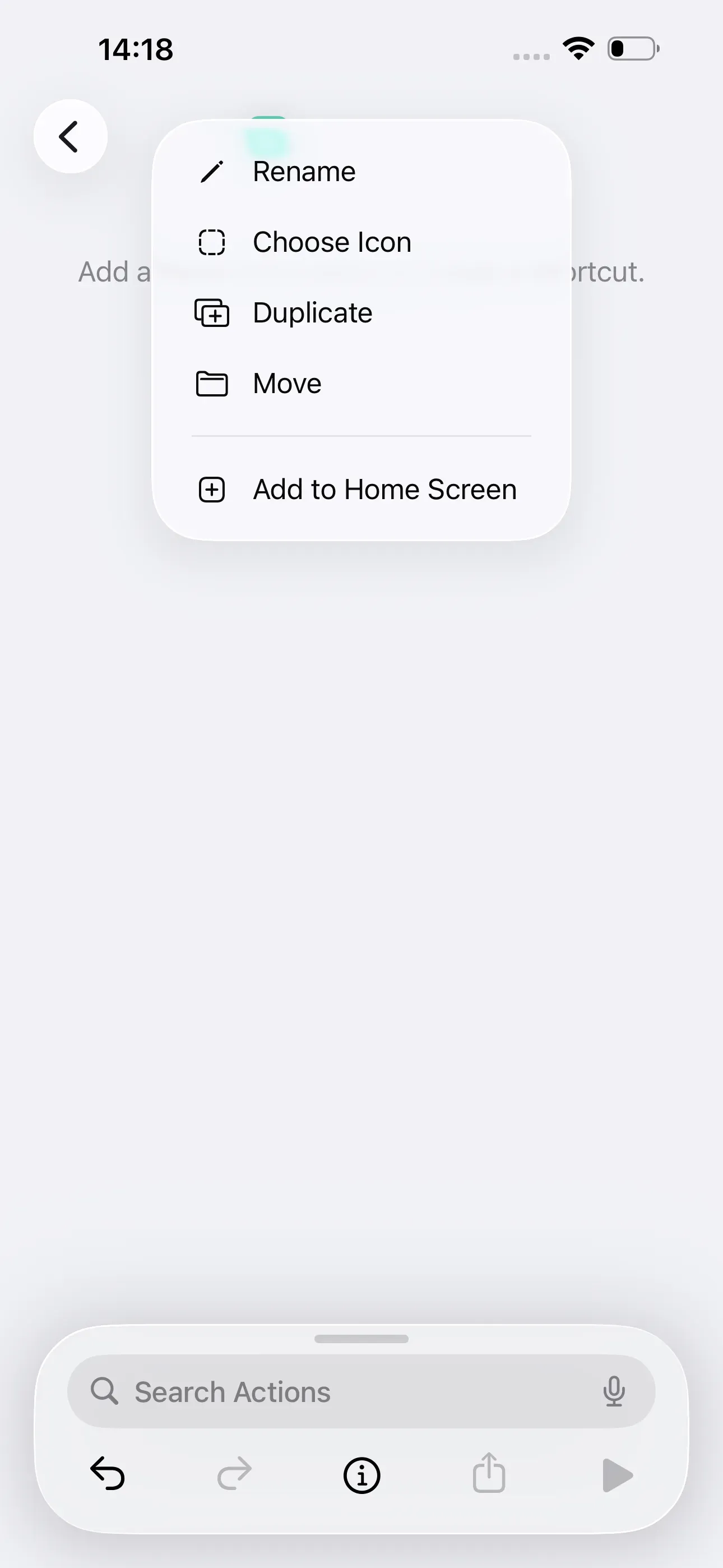 When you tap on 'New Shortcut', a window appears with the option 'Rename'.