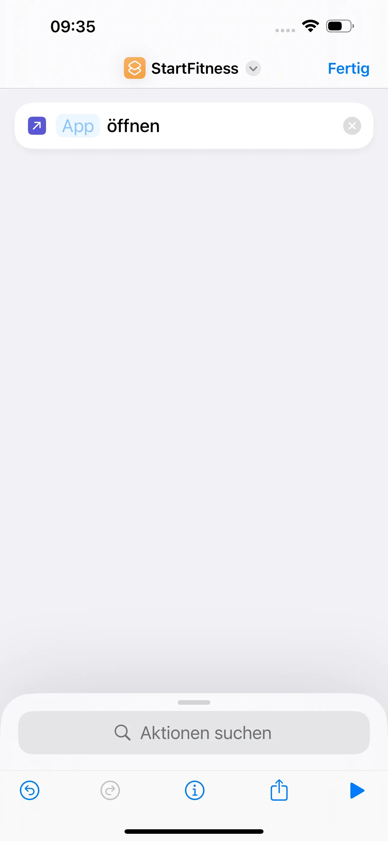 Die Aktion „App öffnen“ wird gestartet.