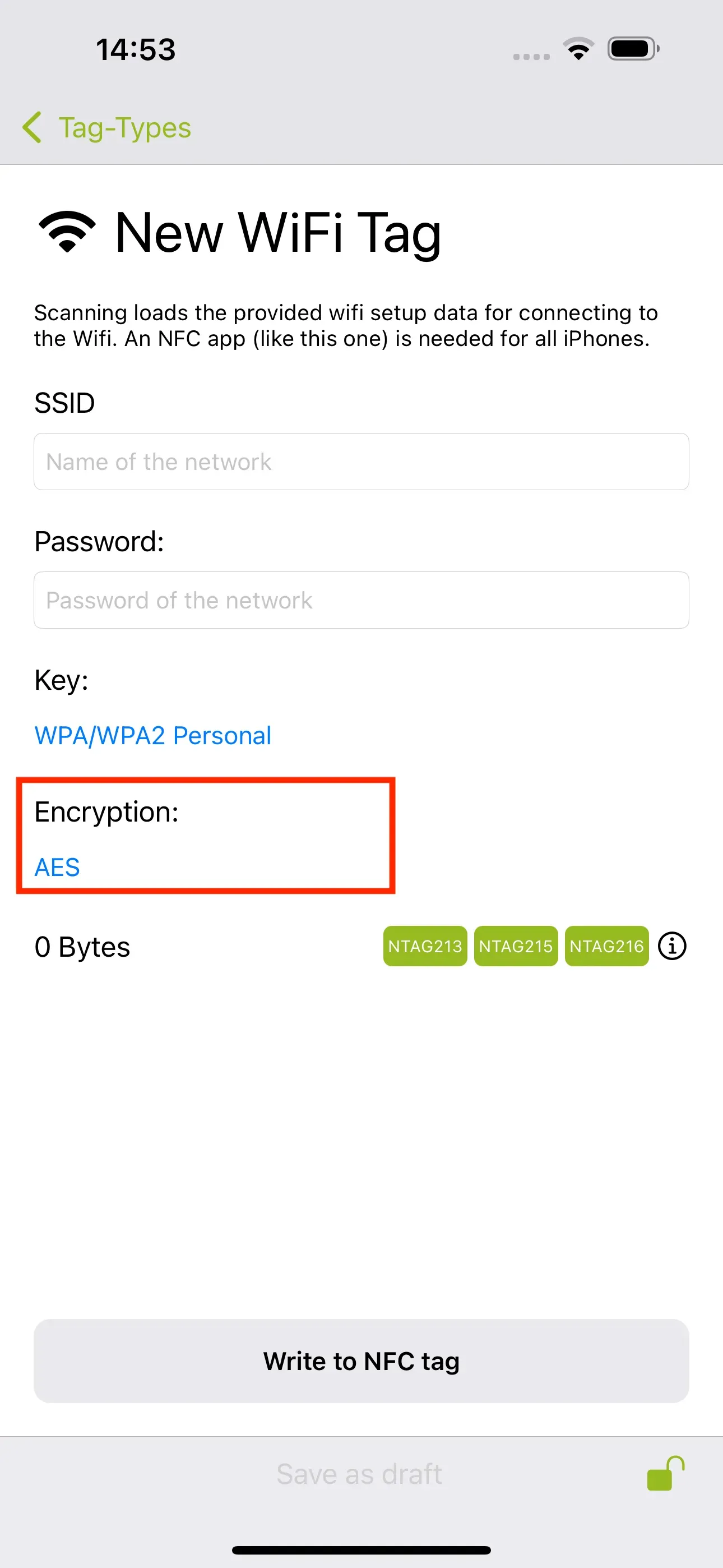 The encryption should be selected.