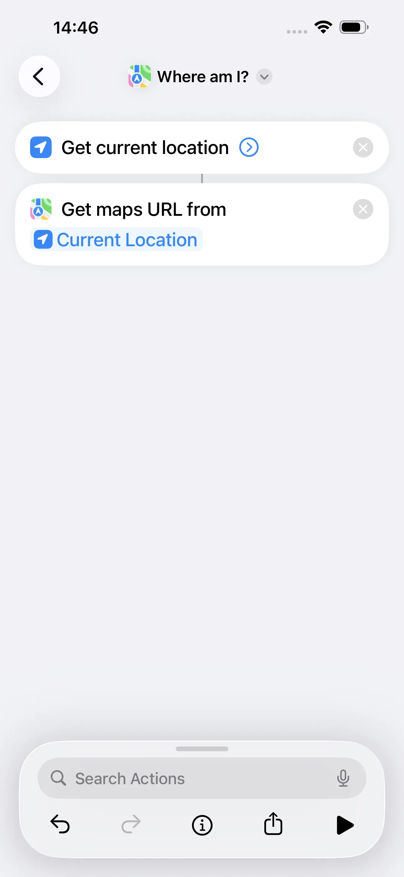 The action ‘Get maps URL from Current Location’ is started.