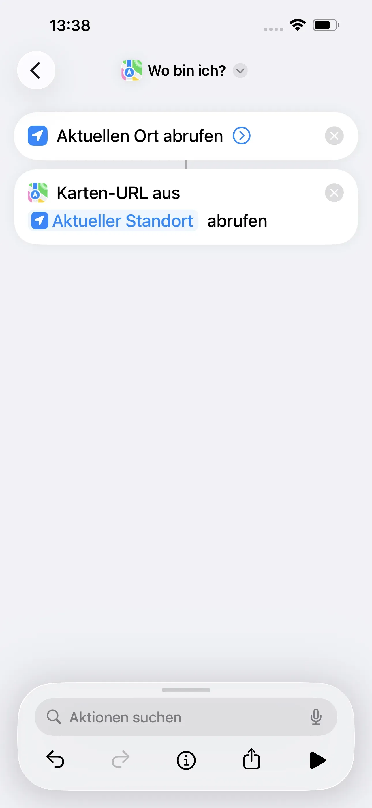Die Aktion „Karten-URL aus Aktueller Standort abrufen“ wird gestartet.