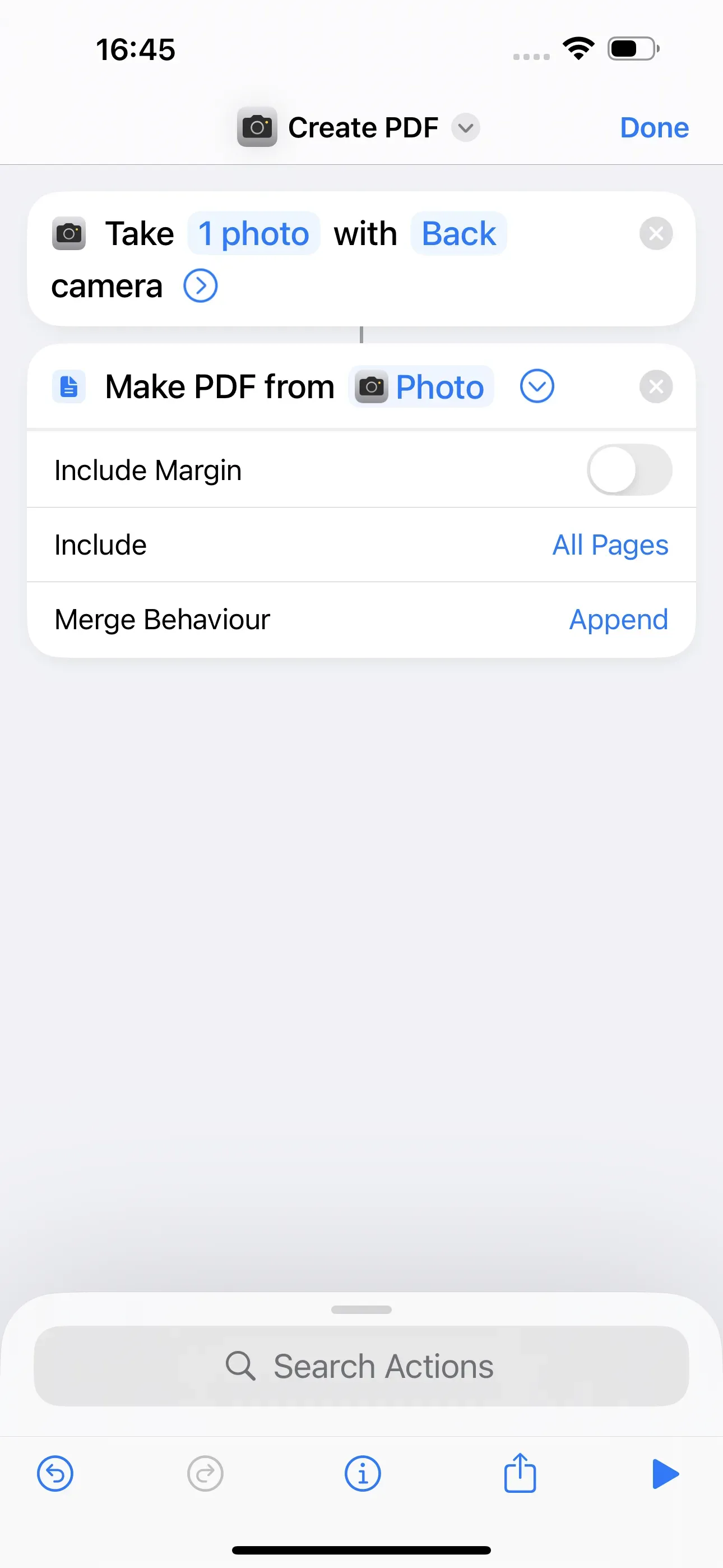The action ‘Make PDF from photo’ is to be performed.