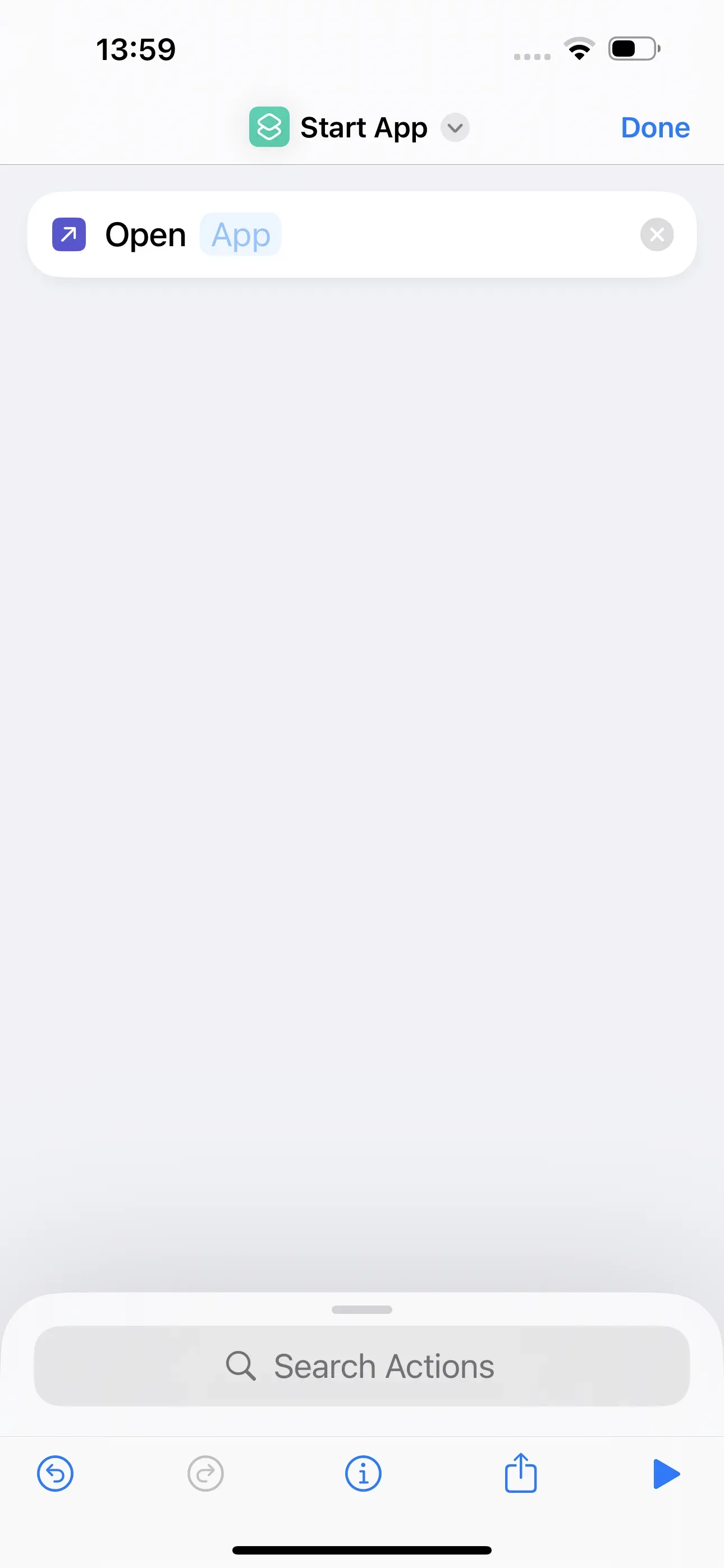 The ‘Open app’ action is selected.