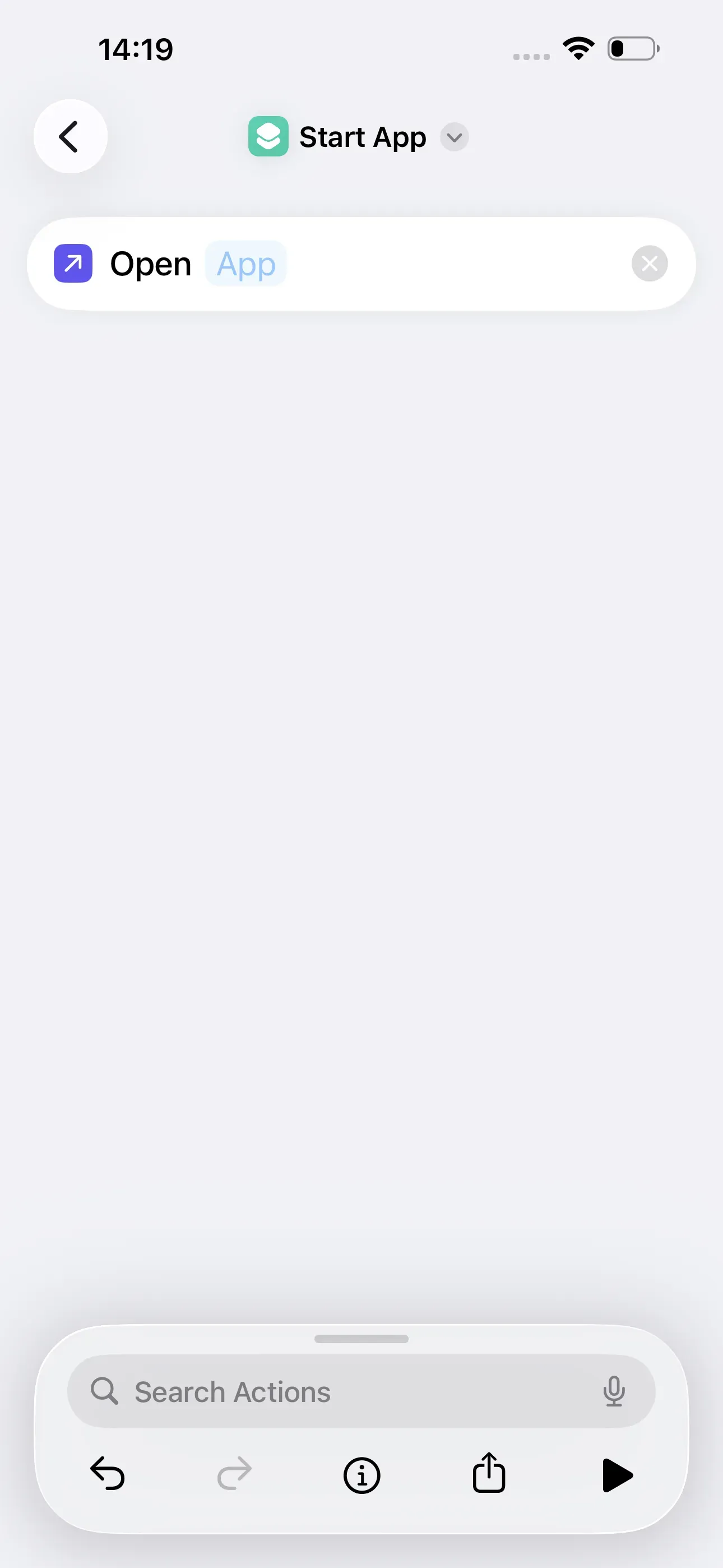 The ‘Open App’ action is selected.