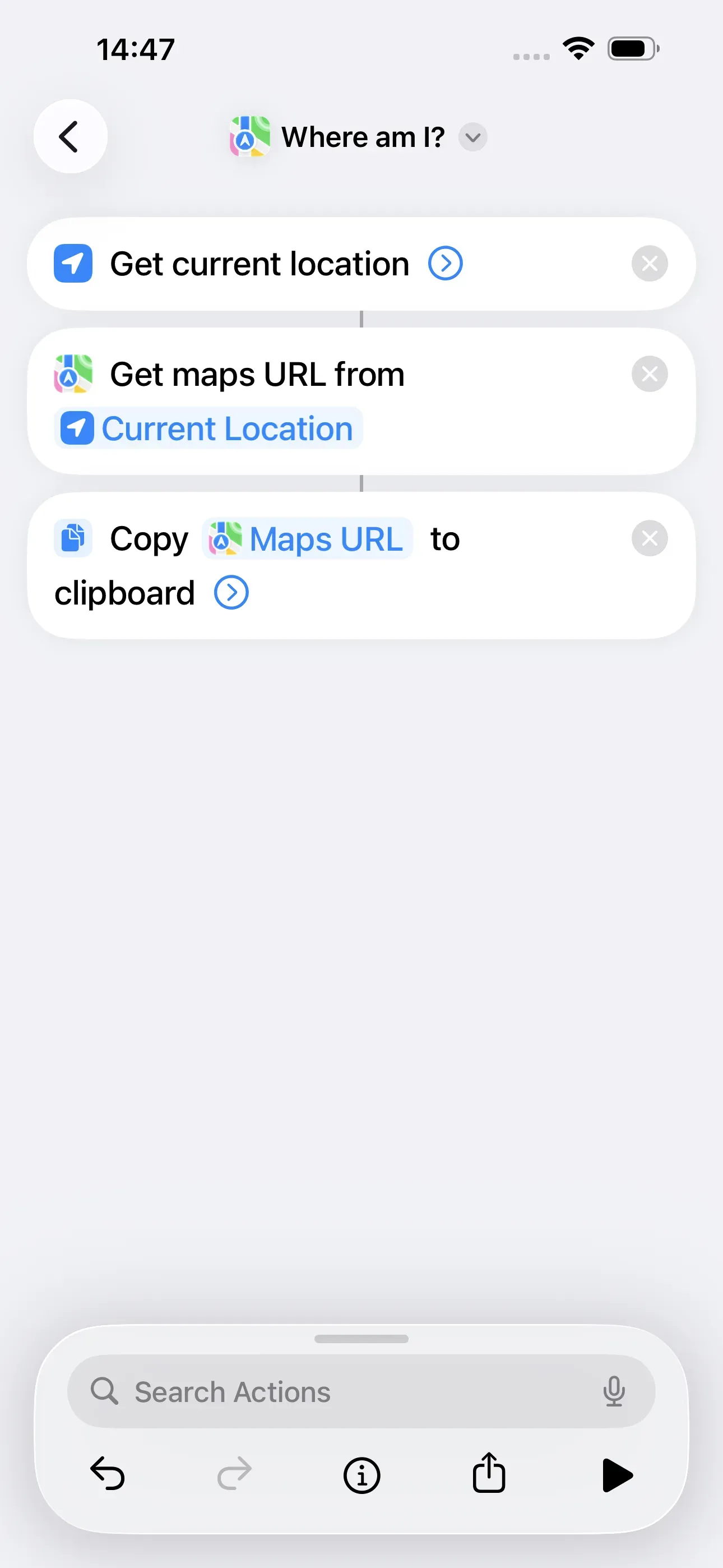 The action ‘Copy Maps URL to clipboard’ is visible. 