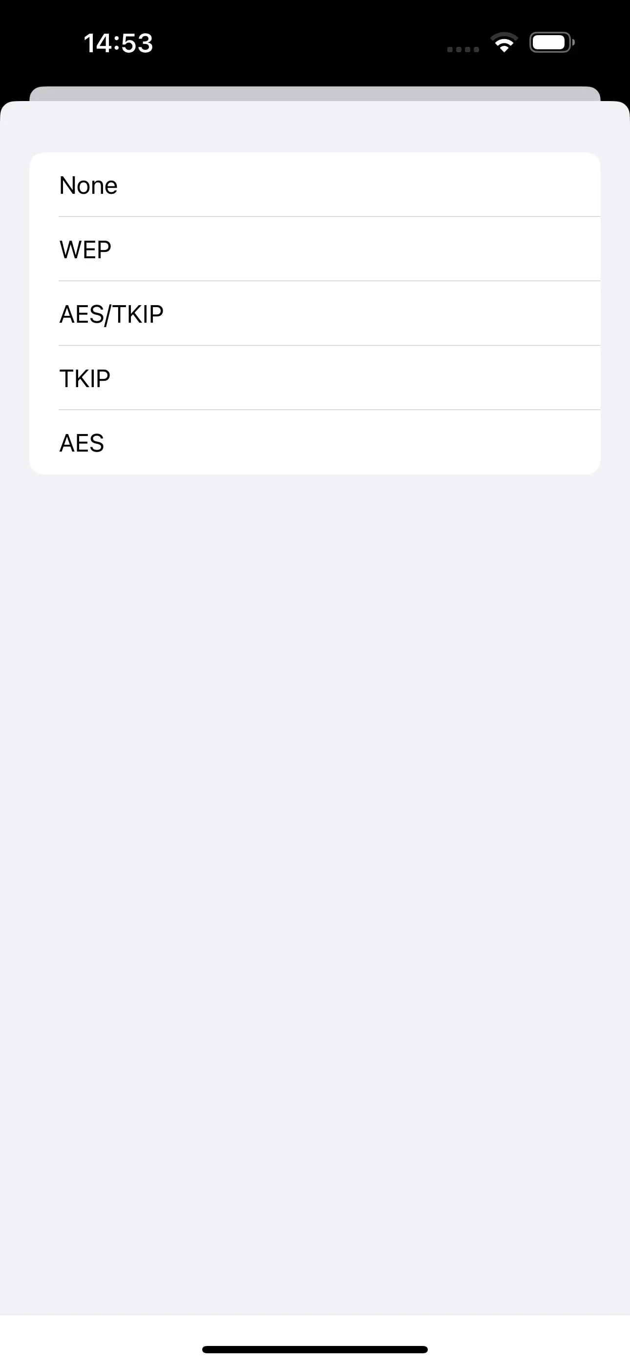When you tap on ‘Encryption’, various encryption options are displayed.