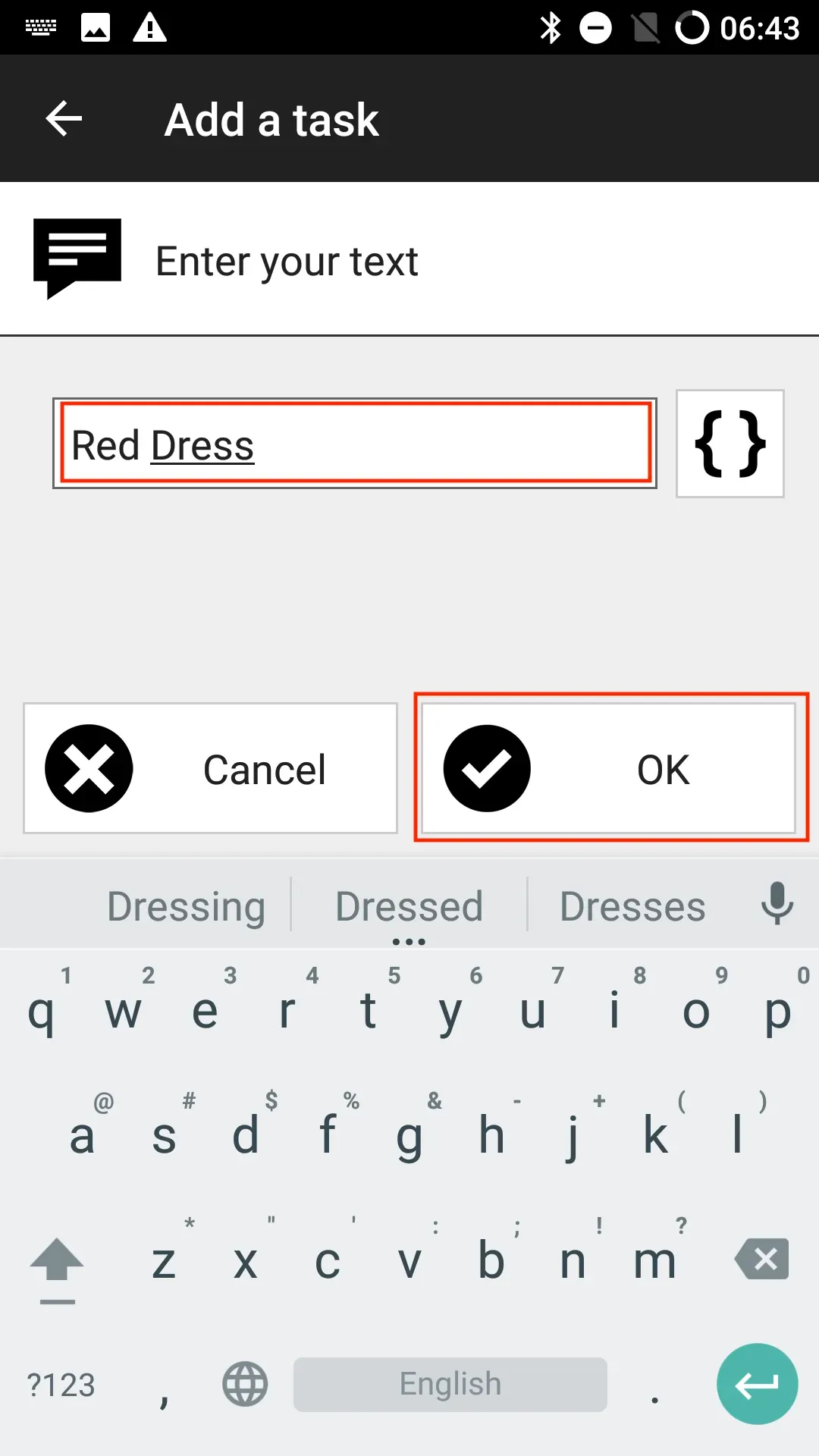 Enter ‘Red Dress’ in the text field.