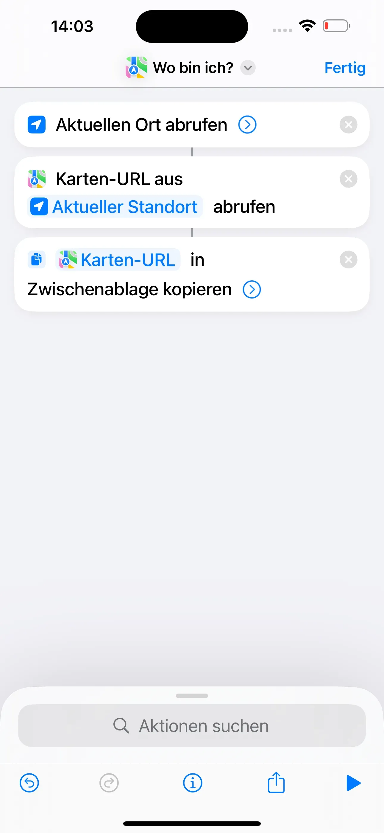 Die Karten-URL bzw. der aktuelle Standort wird in der Zwischenablage gespeichert.