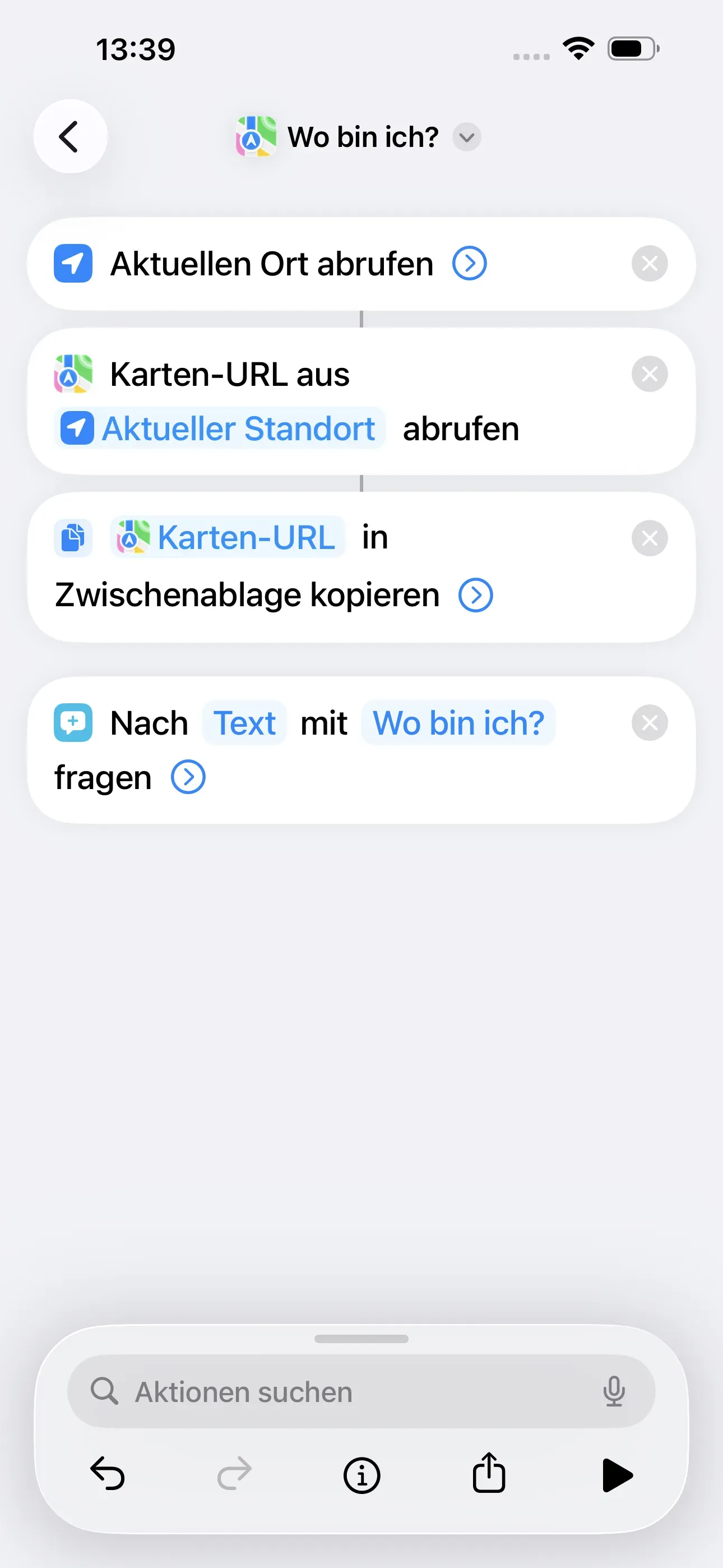 Die Aktion „Nach Text mit Wo bin ich? fragen“ wird eingestellt.