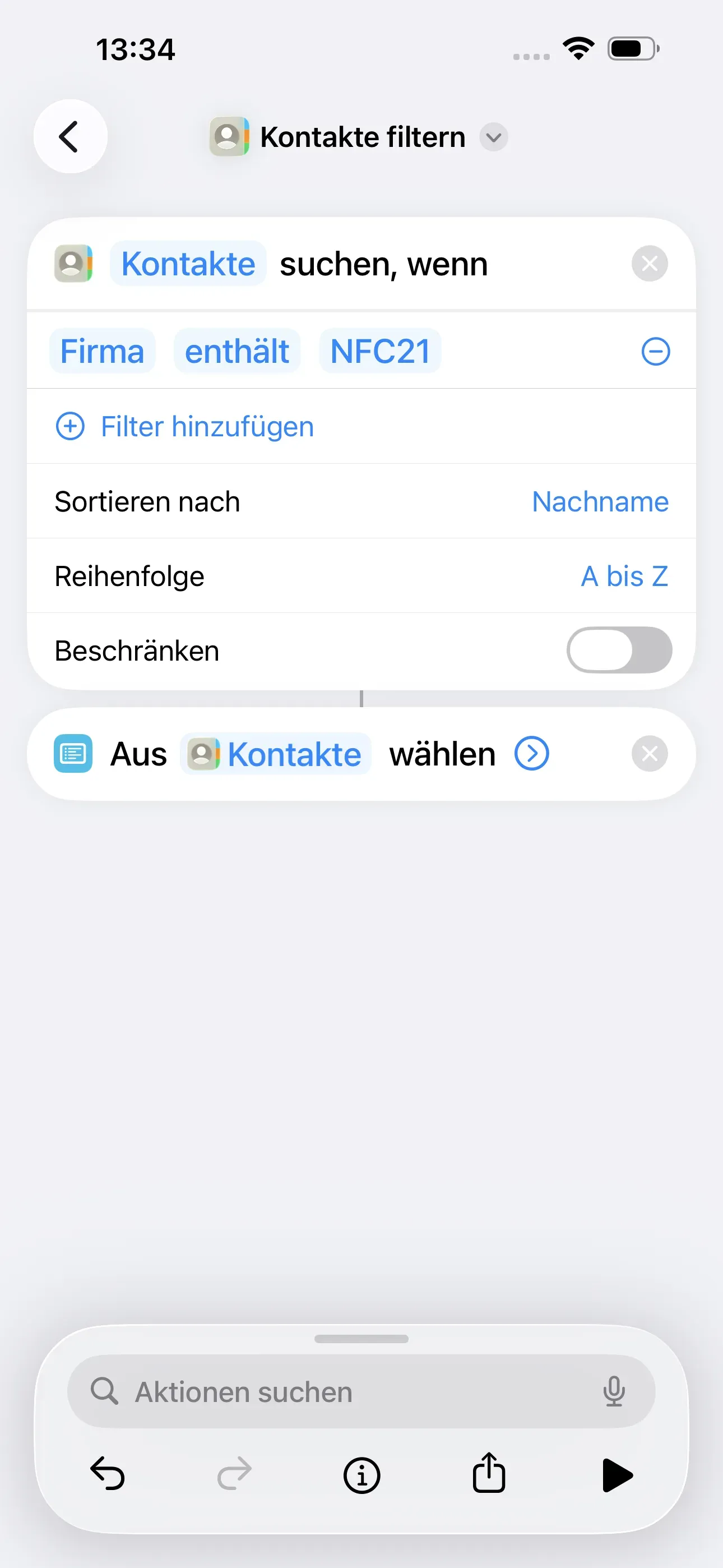 Die Aktion „Aus Kontakte wählen“ wurde gestartet.