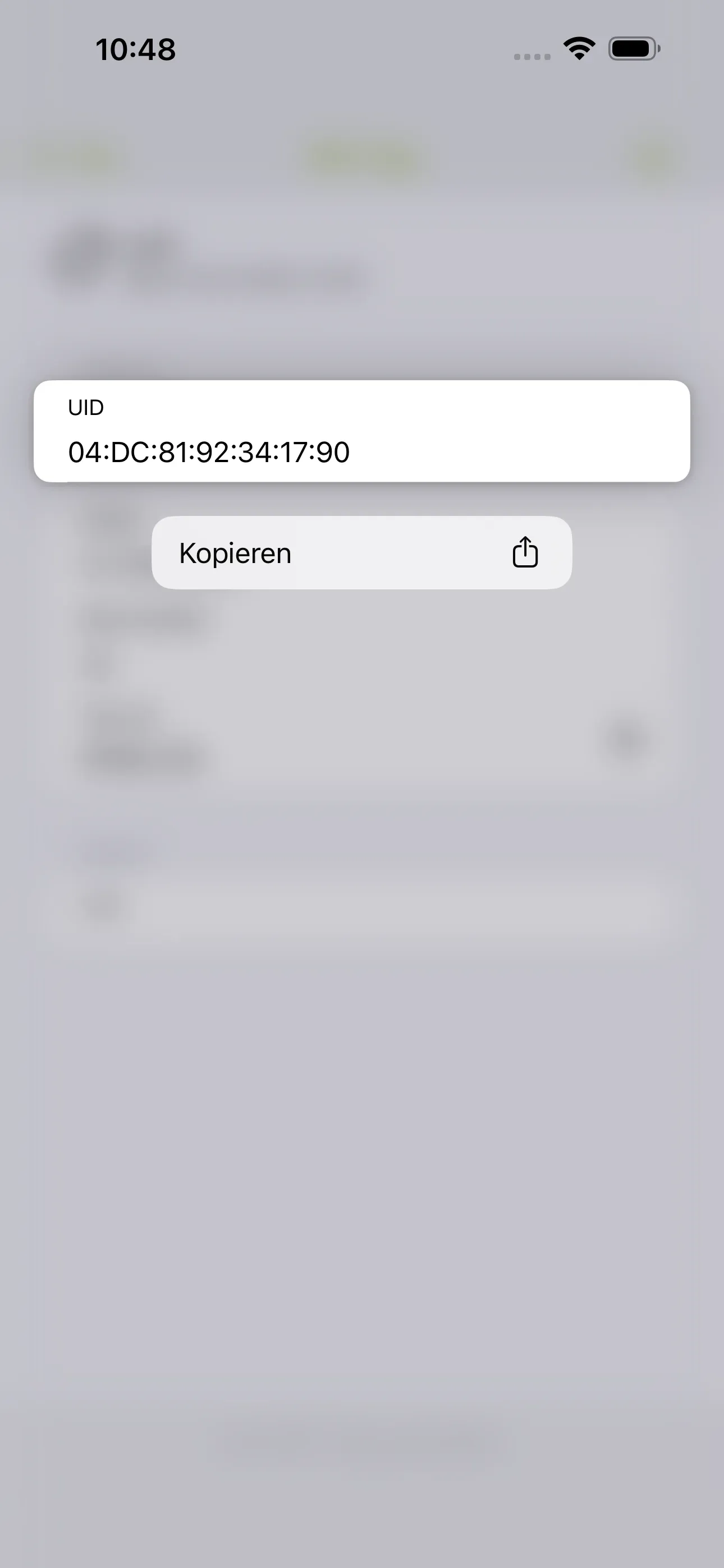 Beim längeren Drücken auf die UID, erscheint die Option „Kopieren“.
