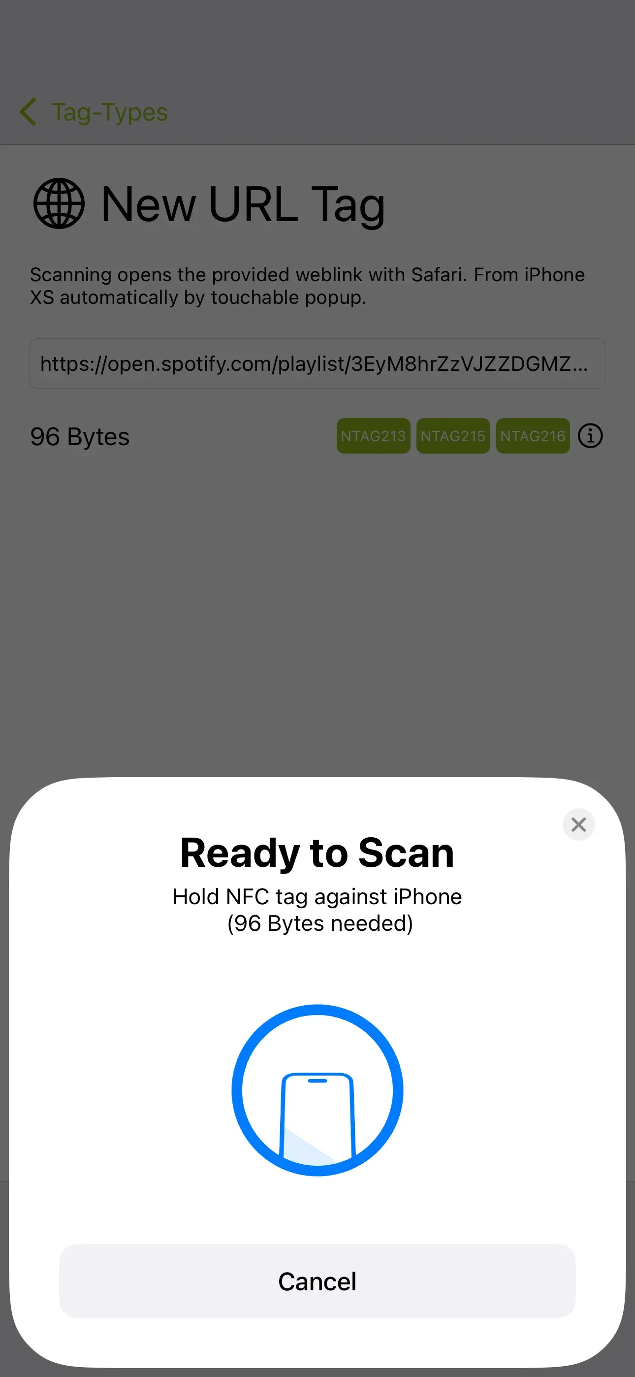 NFC tag should be scanned with the iPhone.