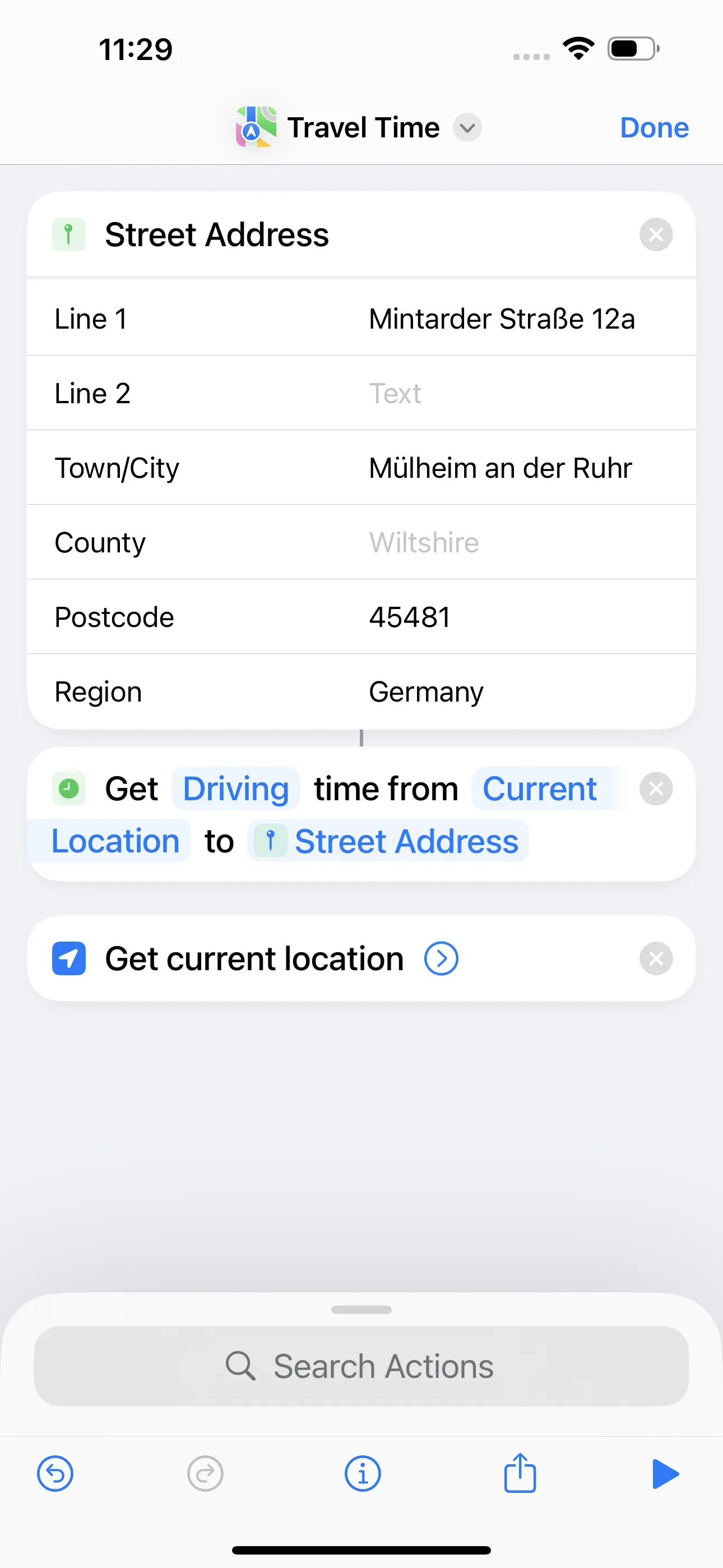 The “Get Current Location” action is started.