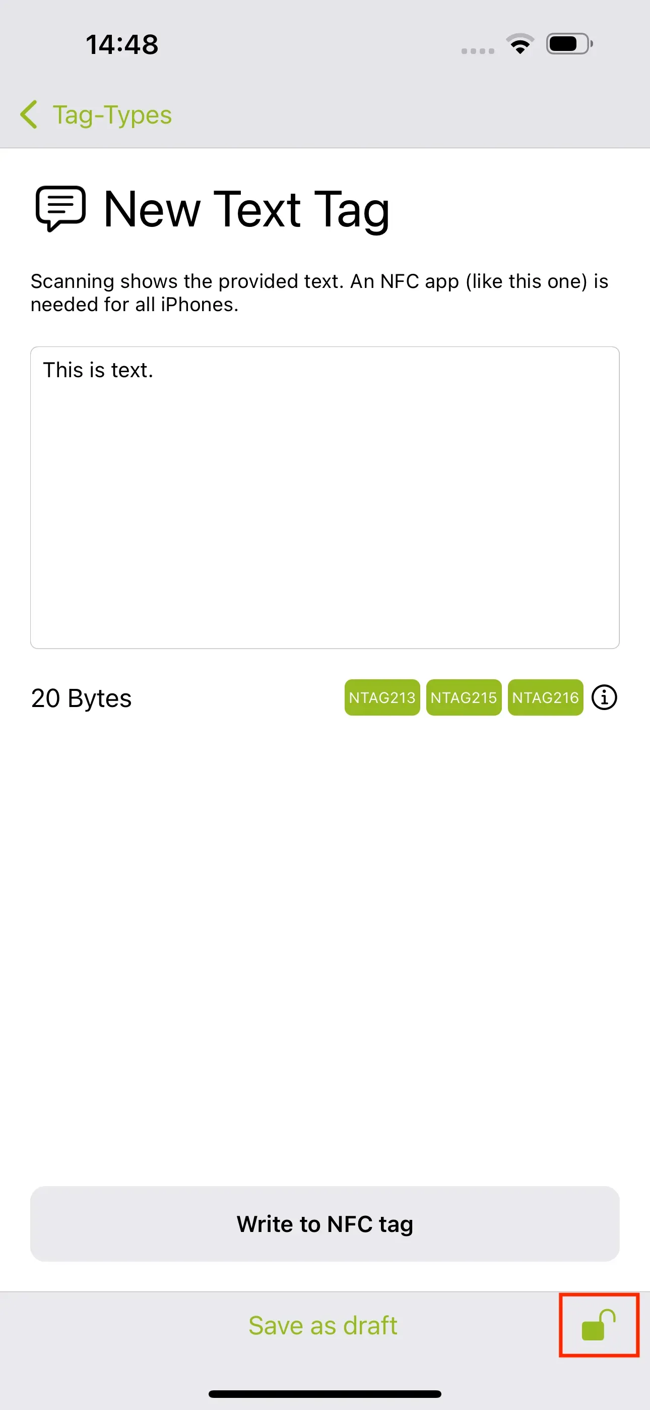 At the bottom right, next to the “Save as draft” button, you will find the lock icon.