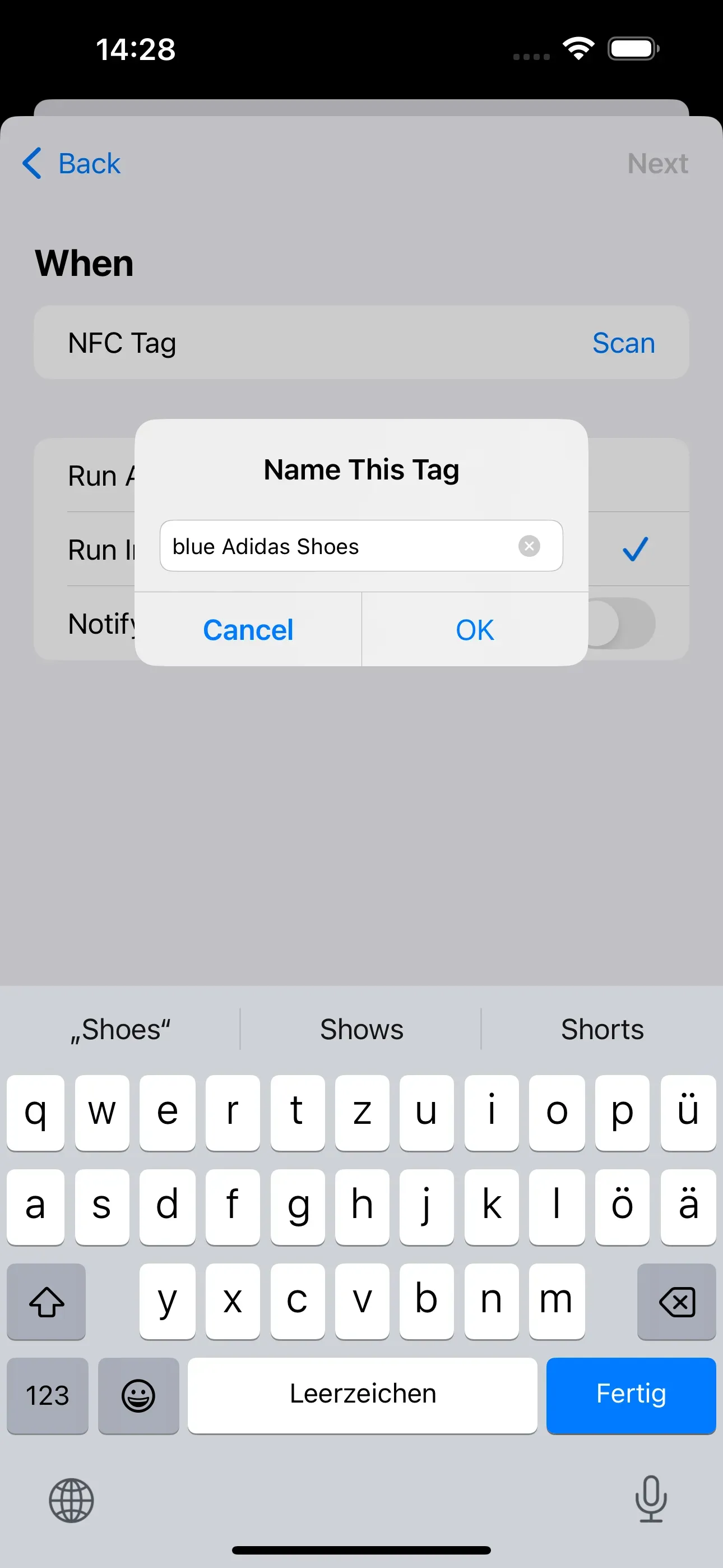 A pop-up window entitled ‘Name this tag’ will now appear. Here, you should name the NFC tag.