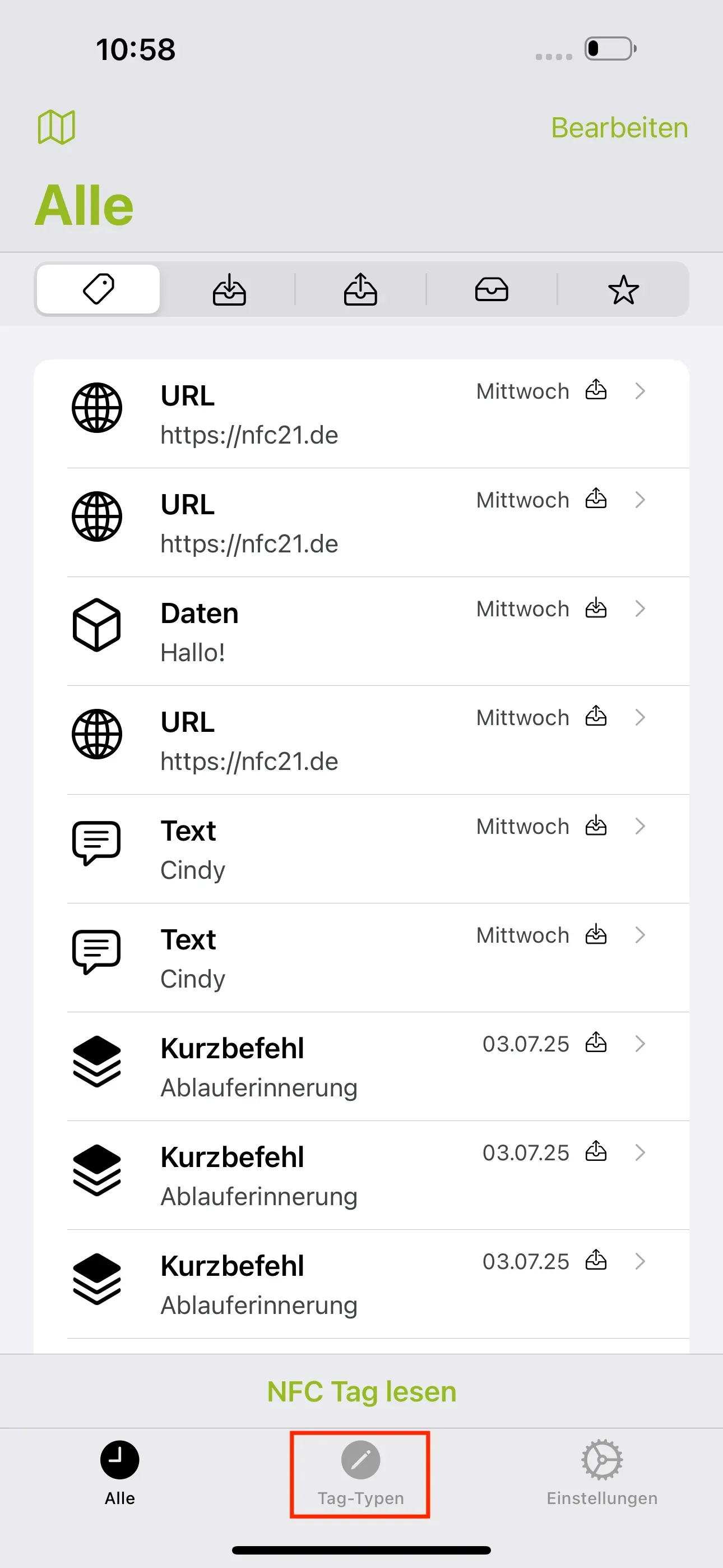 Die Startseite der NFC21 Tools App wird angezeigt. Hier müssen Sie auf 