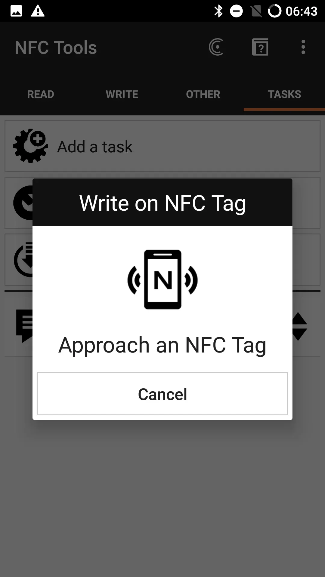 The task is written to the NFC tag.