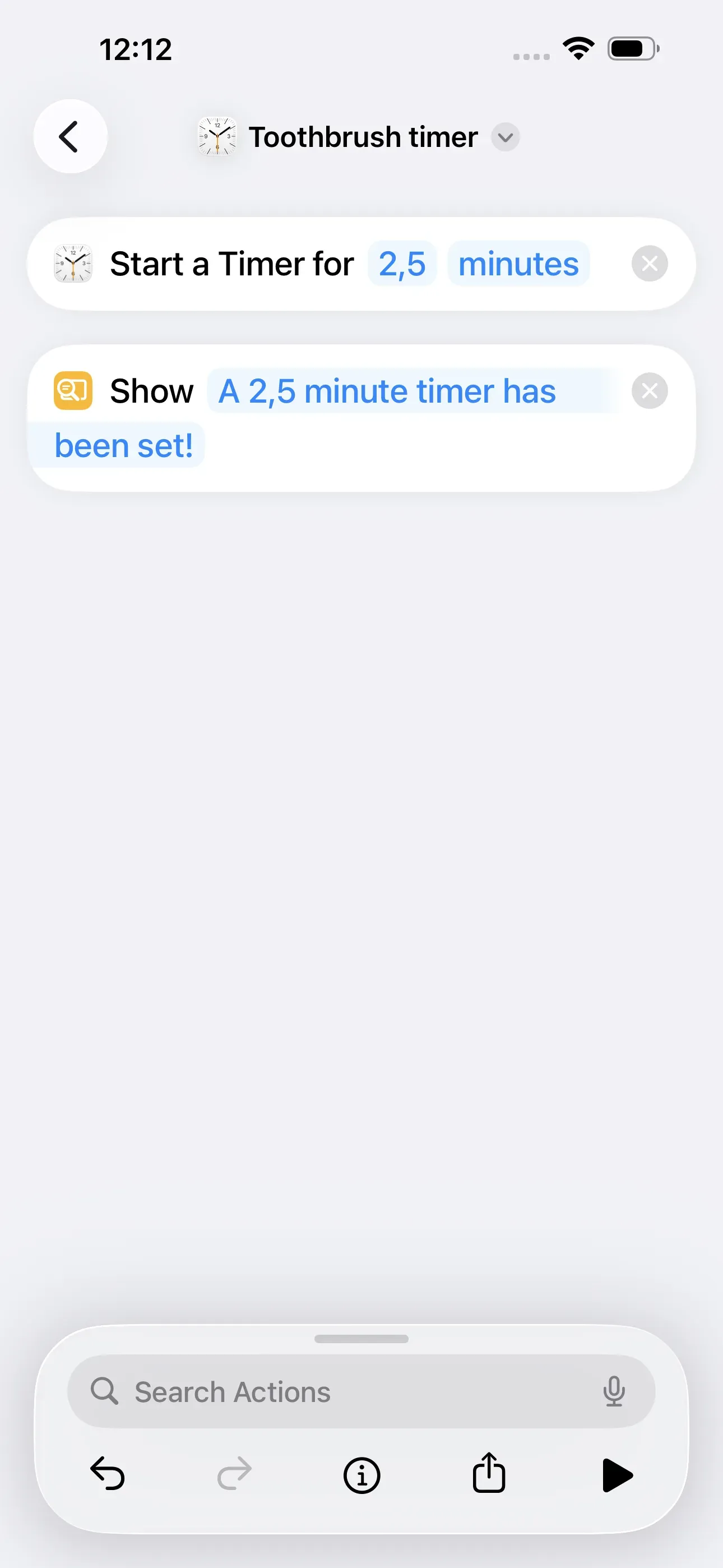 The ‘Content’ field says ‘A 2,5 minute timer has been set!’.