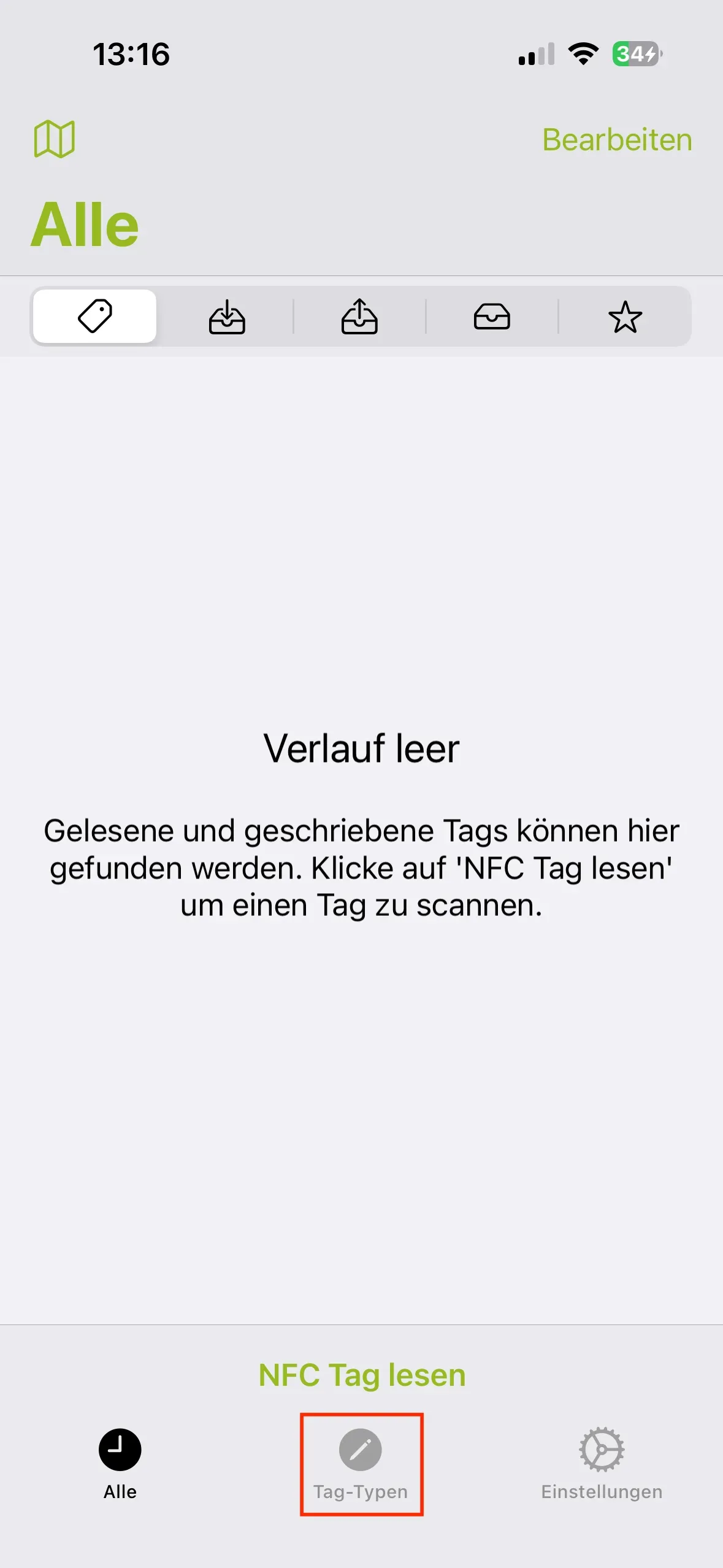 Die Startseite der NFC21-Tools App wird angezeigt und die Kategorie 