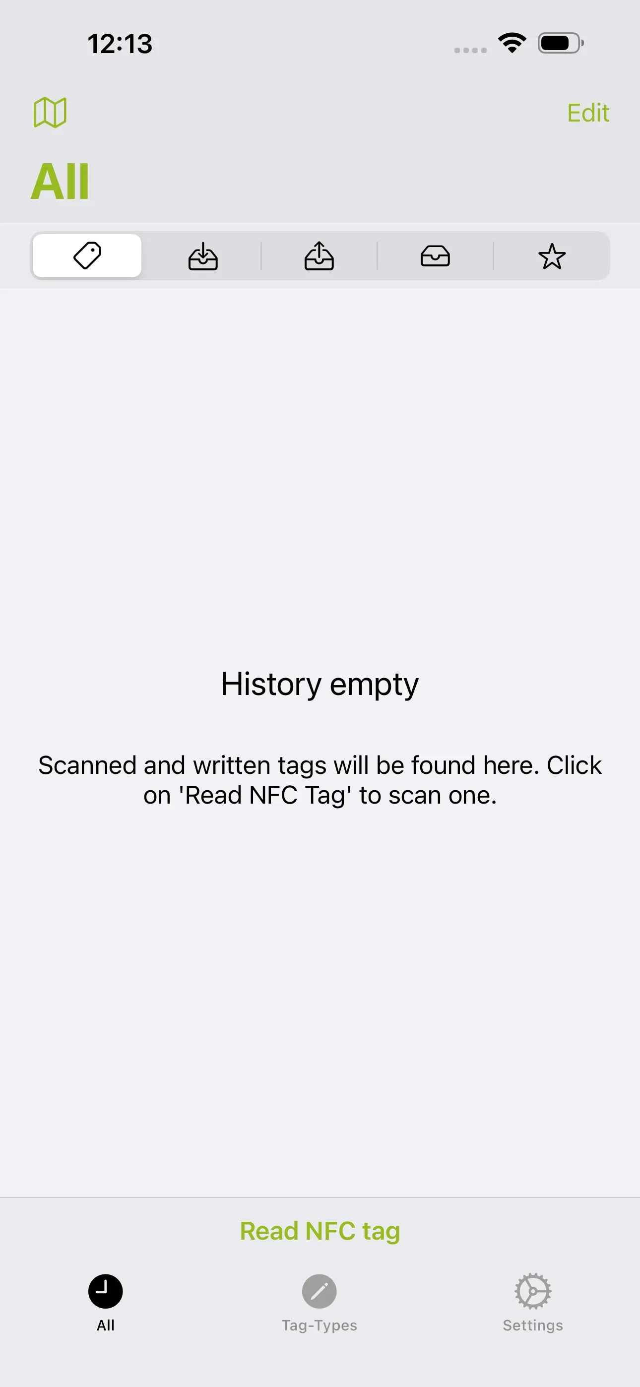 The NFC21 Tools app home screen is displayed.